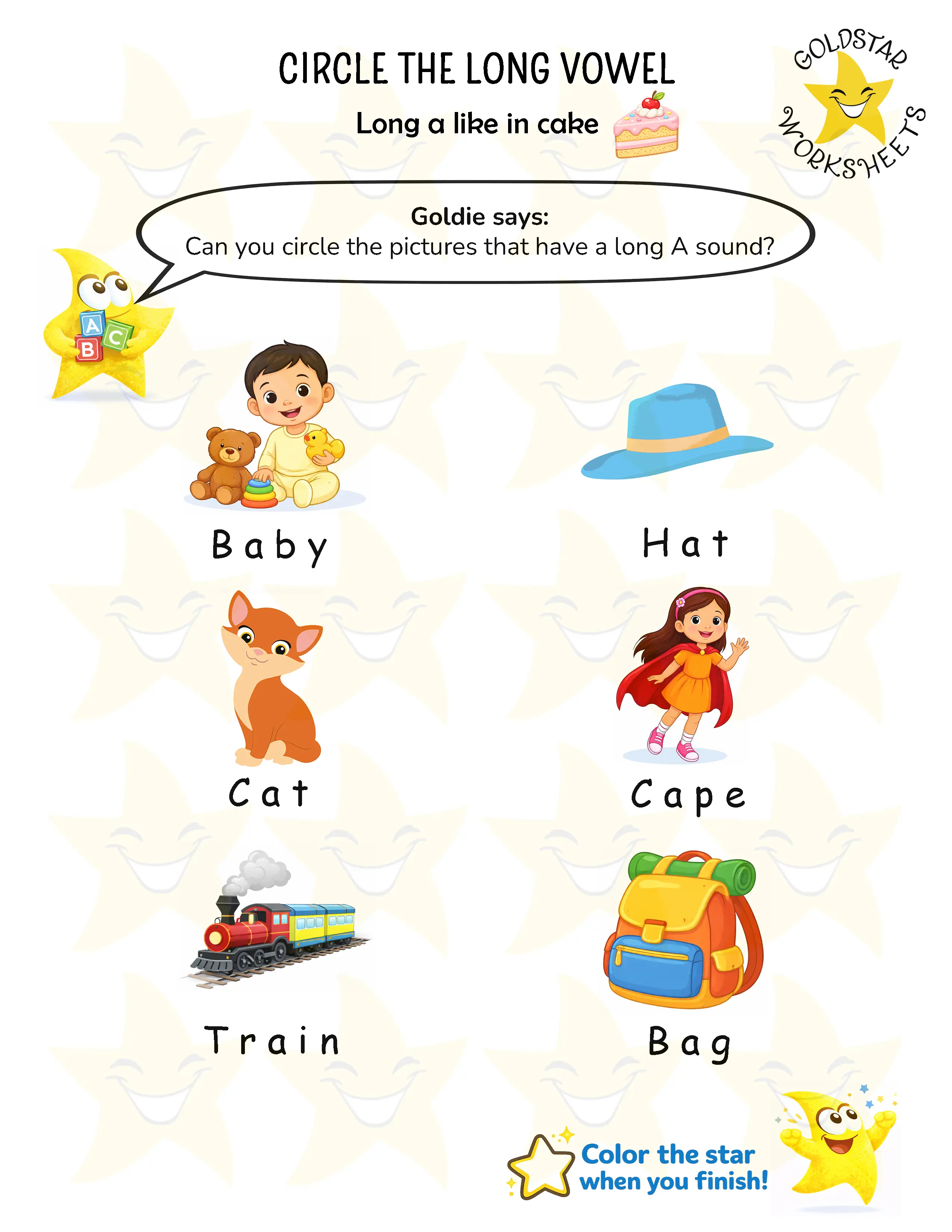 Long vowel A worksheets
