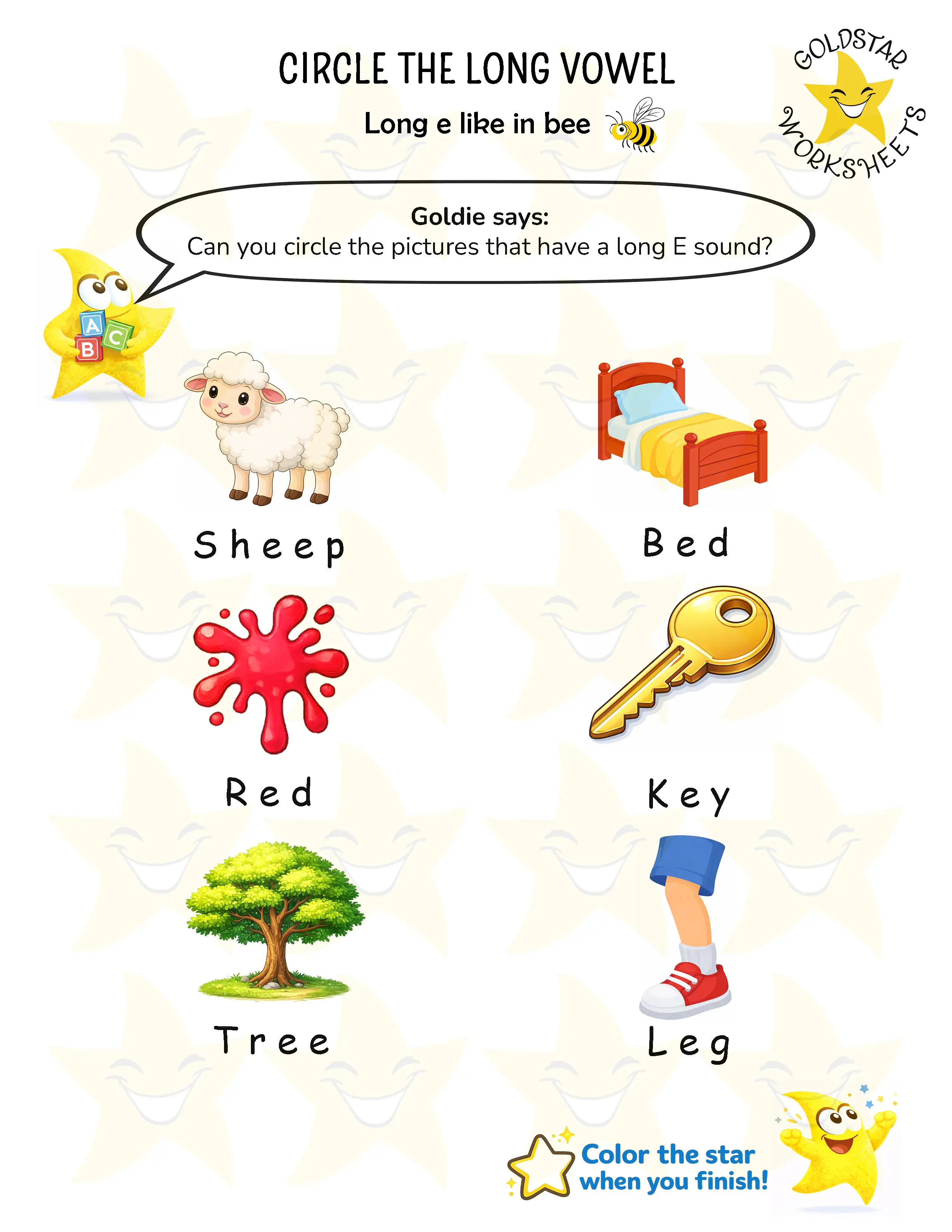 Long vowel E worksheets