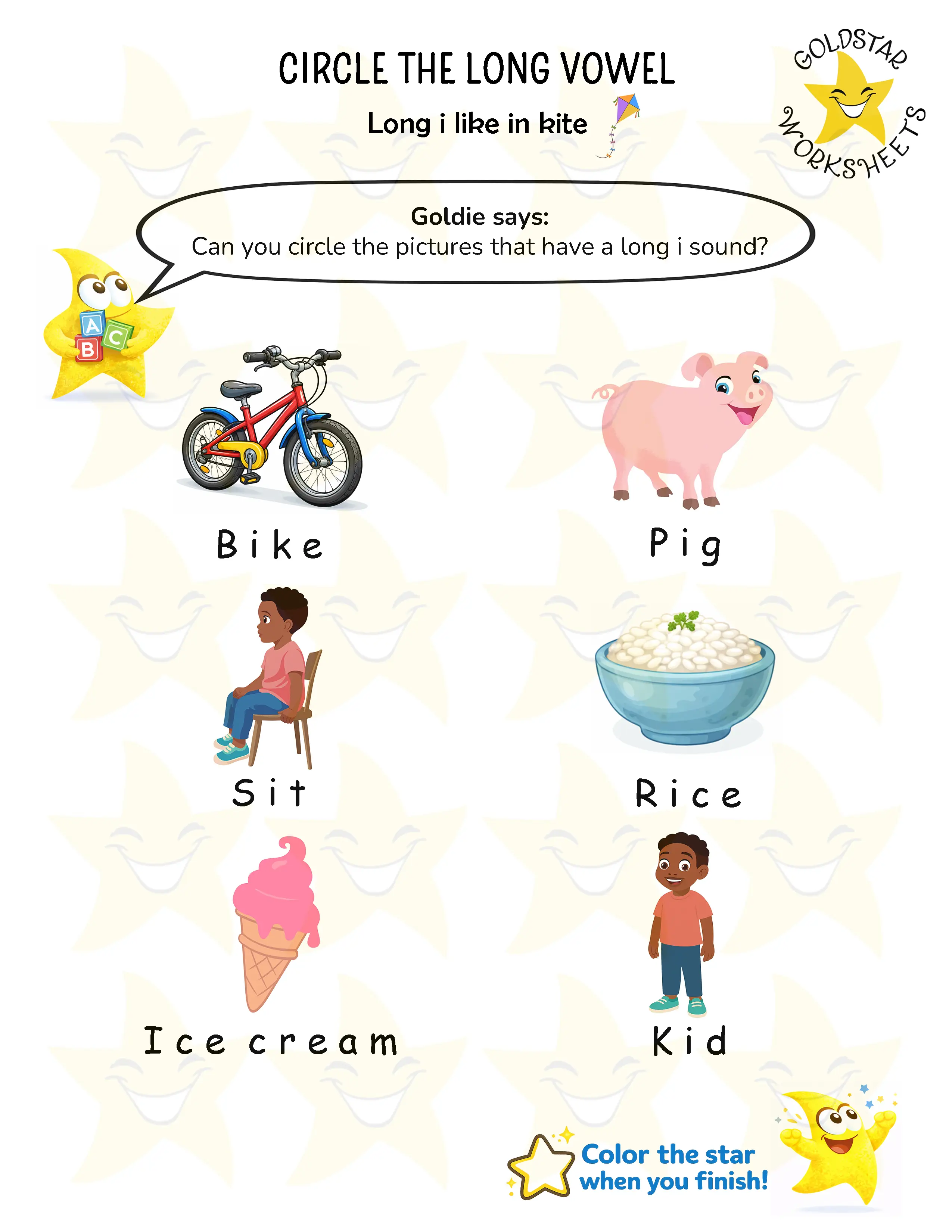 Long vowel I worksheets