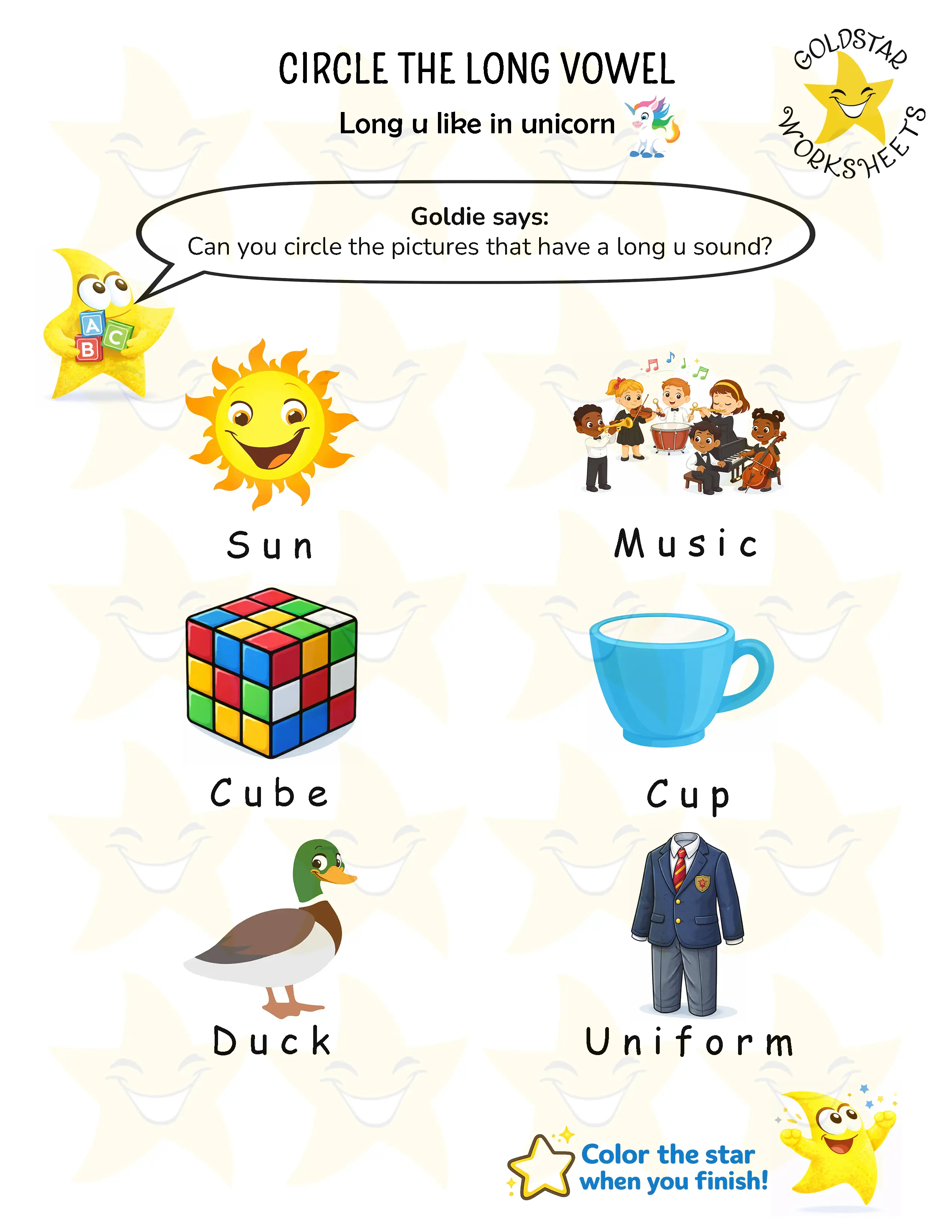 Long vowel U worksheets