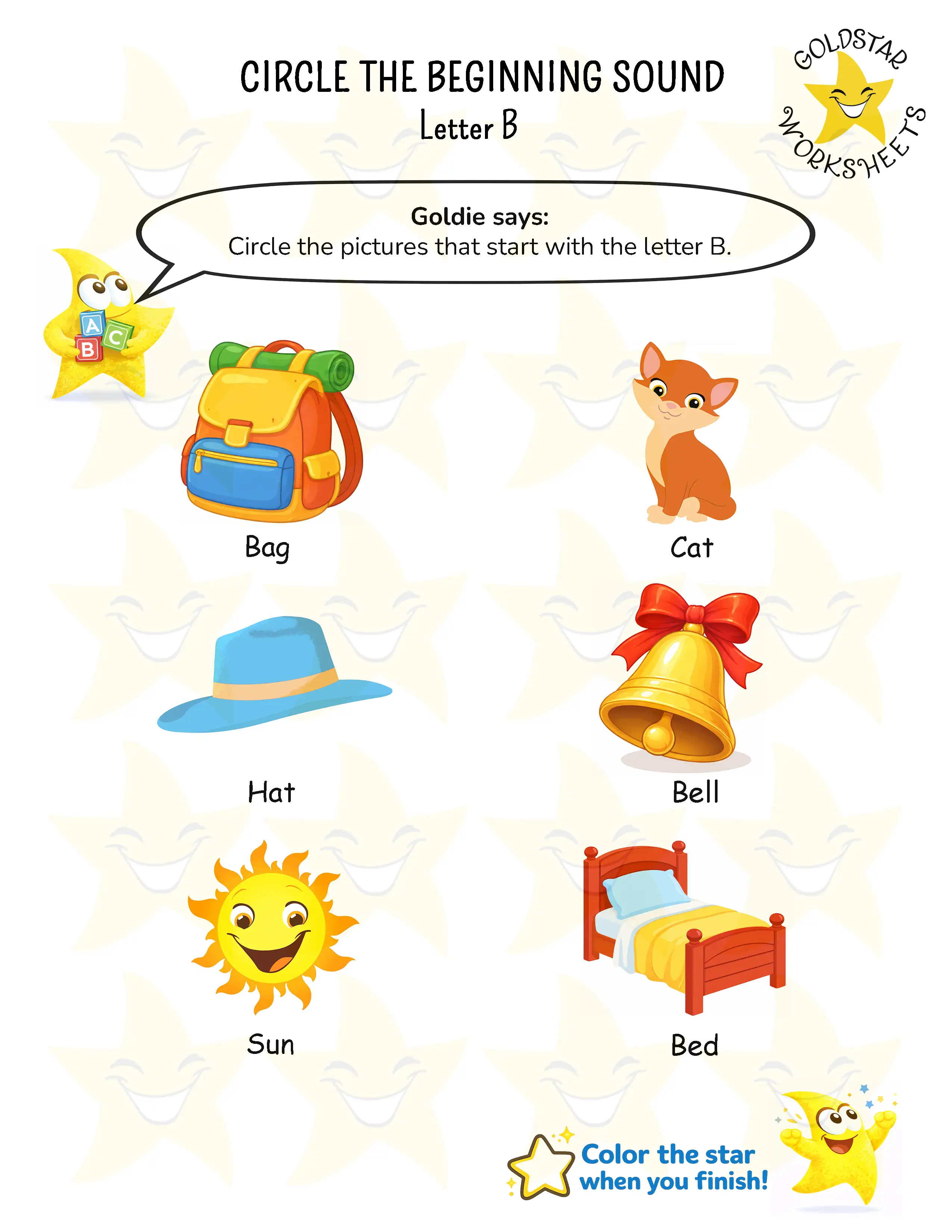 Circle words starting with B worksheet