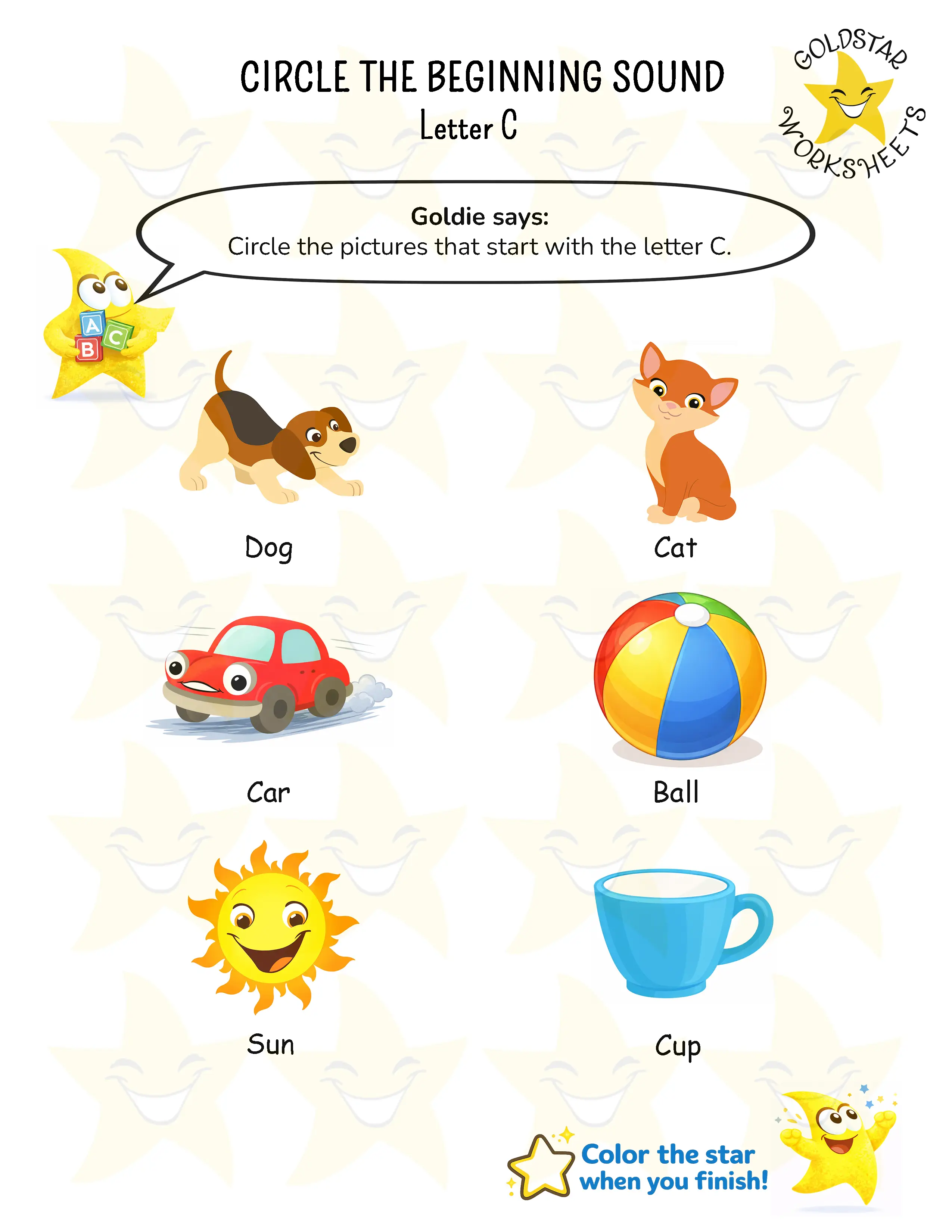 Circle words starting with C worksheet