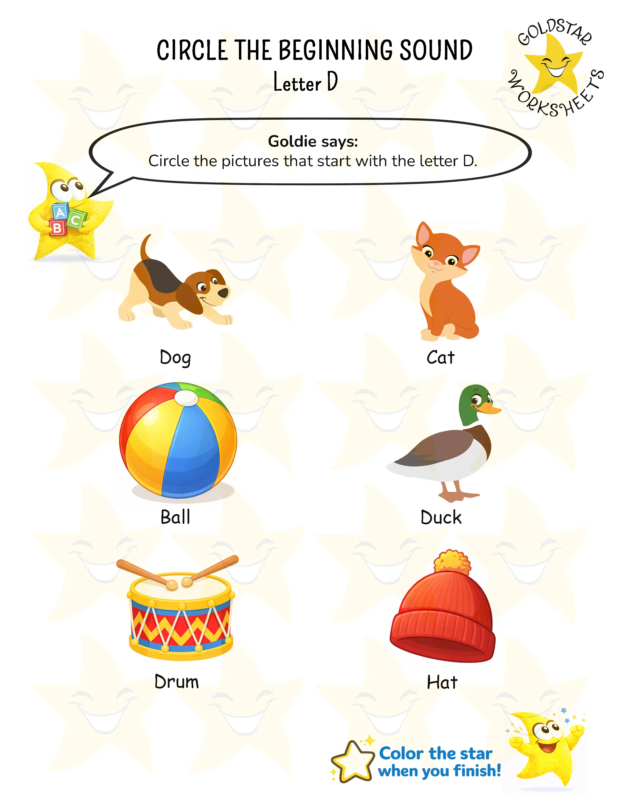 Circle words starting with D worksheet