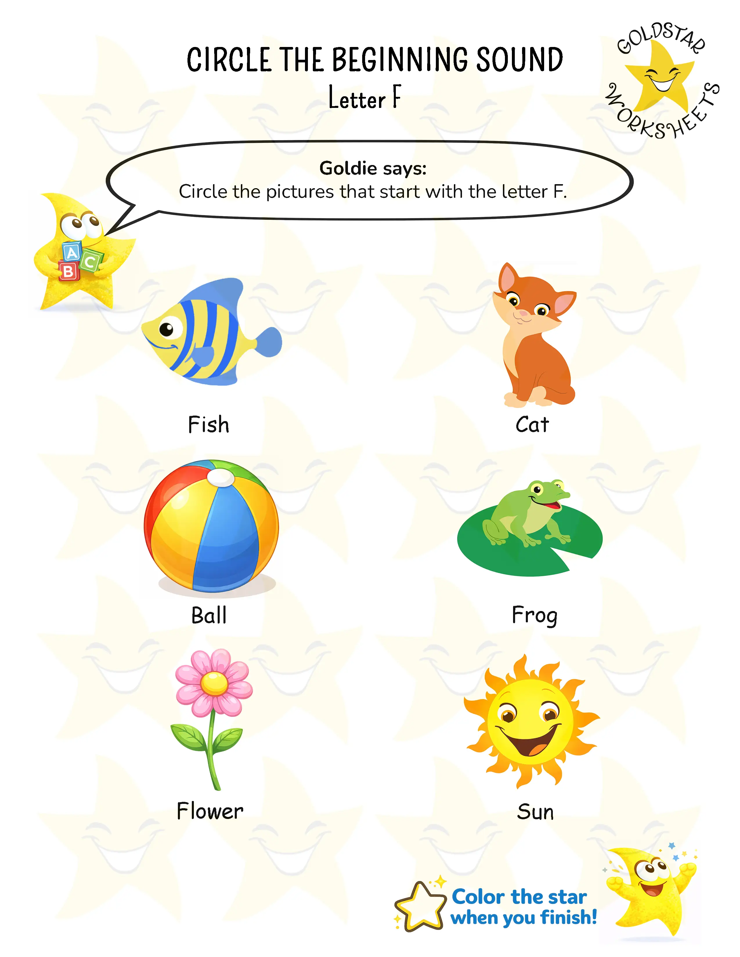 Circle words starting with F worksheet