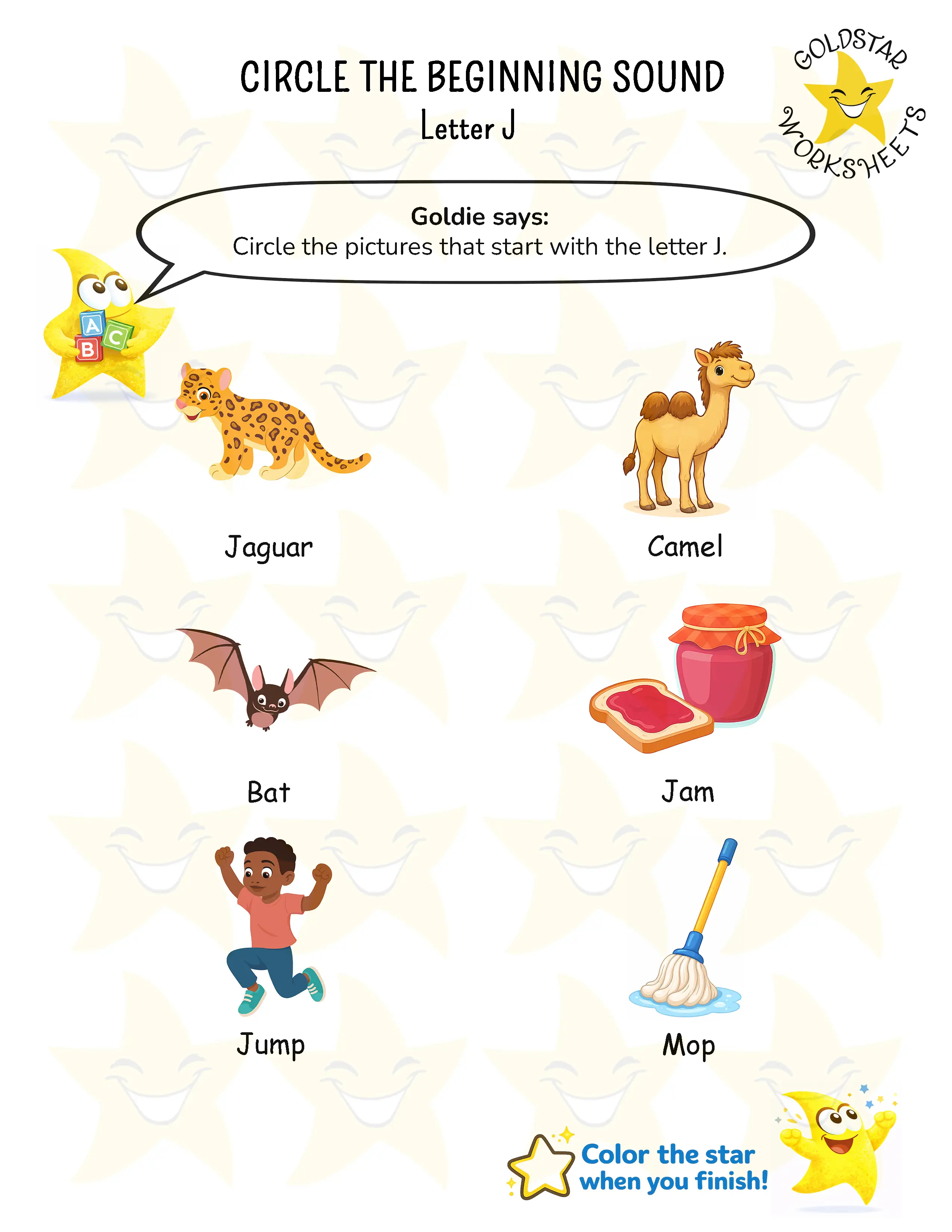 Circle words starting with J worksheet