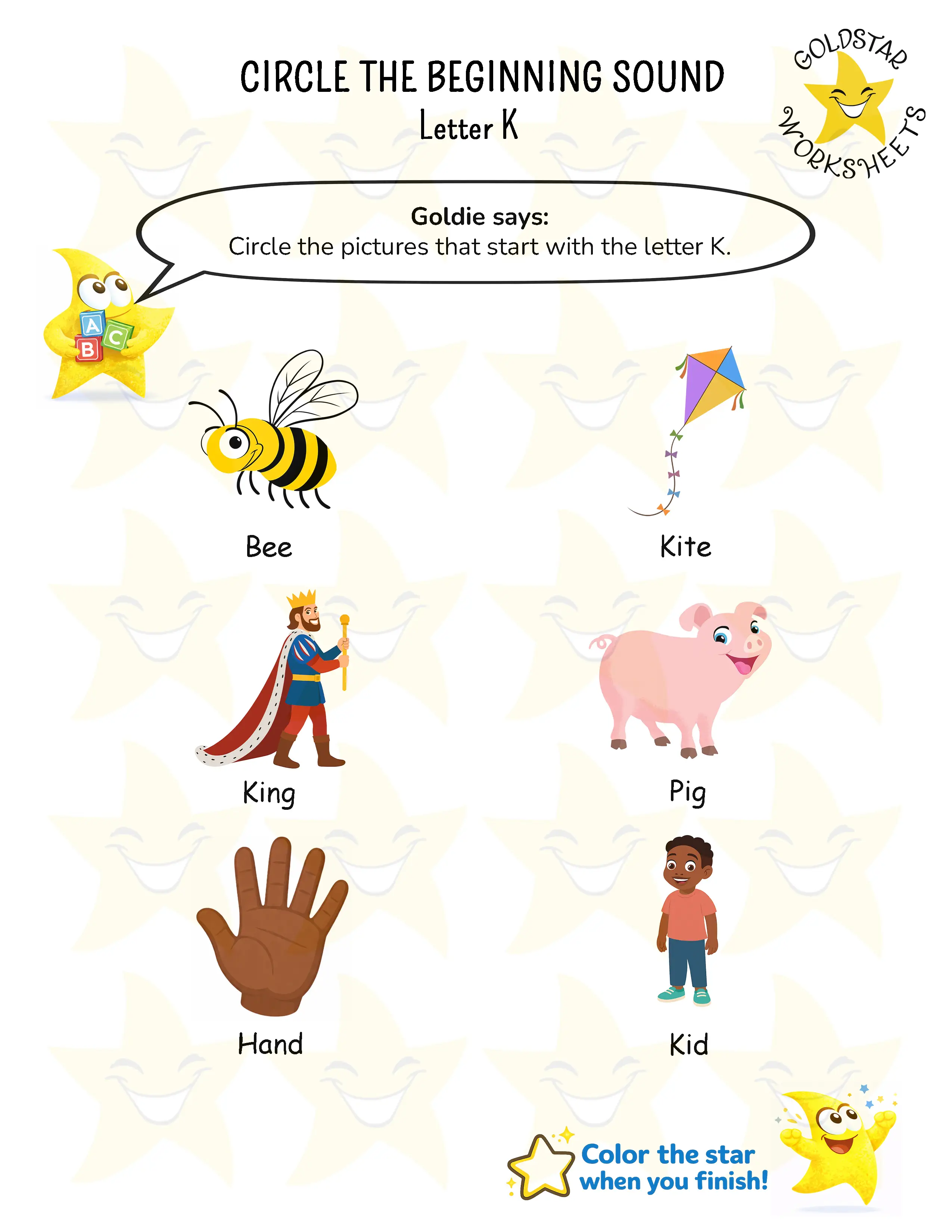 Circle words starting with K worksheet