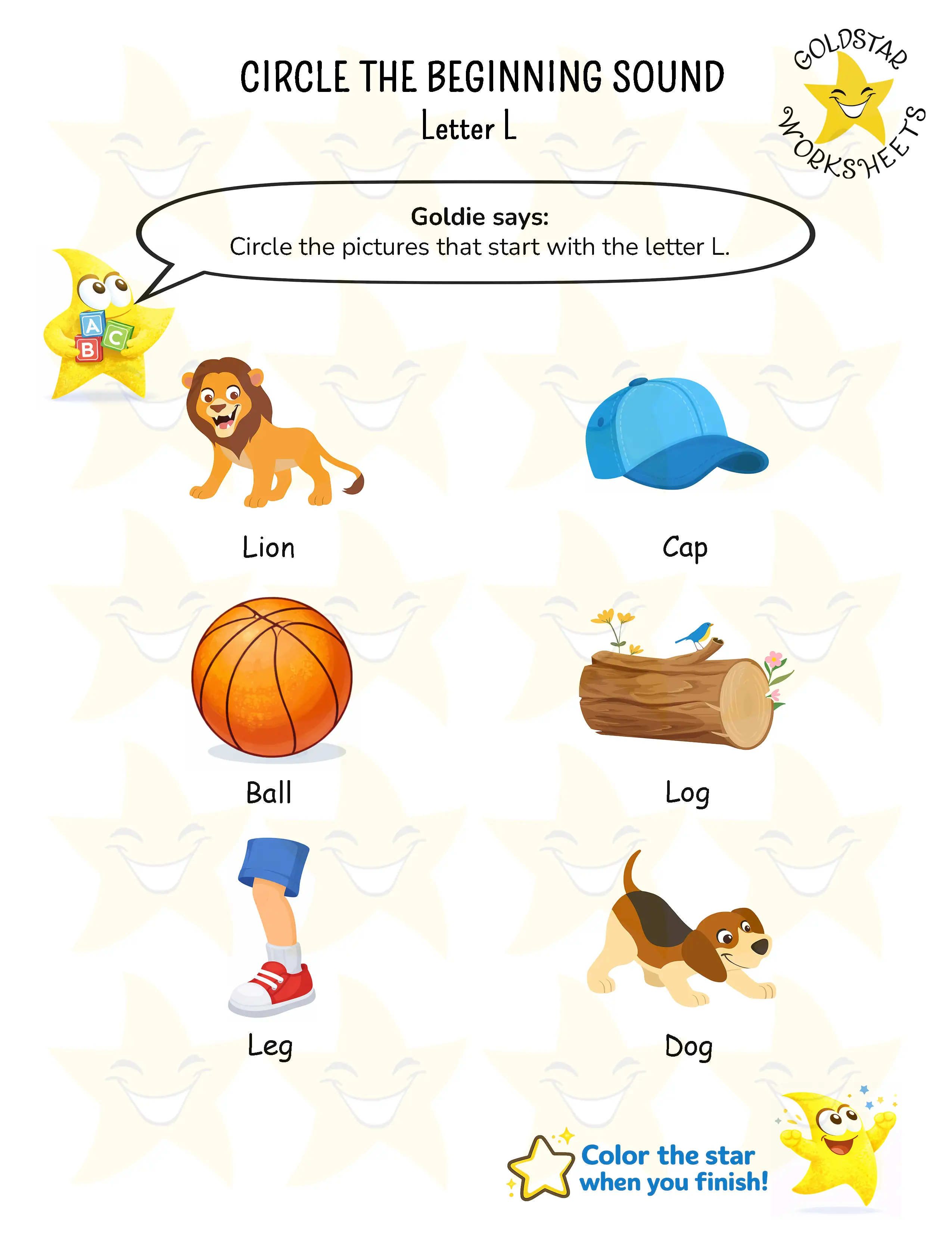 Circle words starting with L worksheet