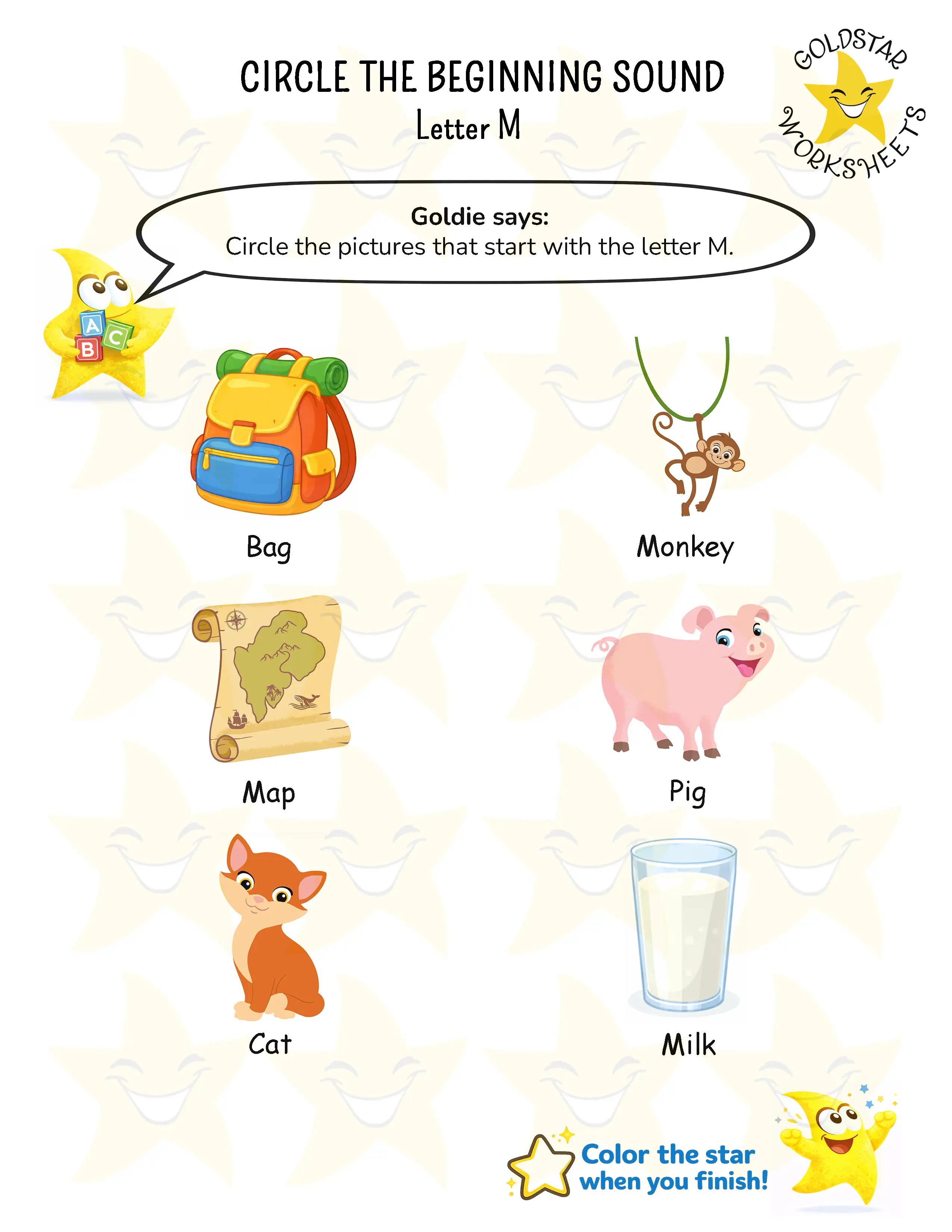 Circle words starting with M worksheet