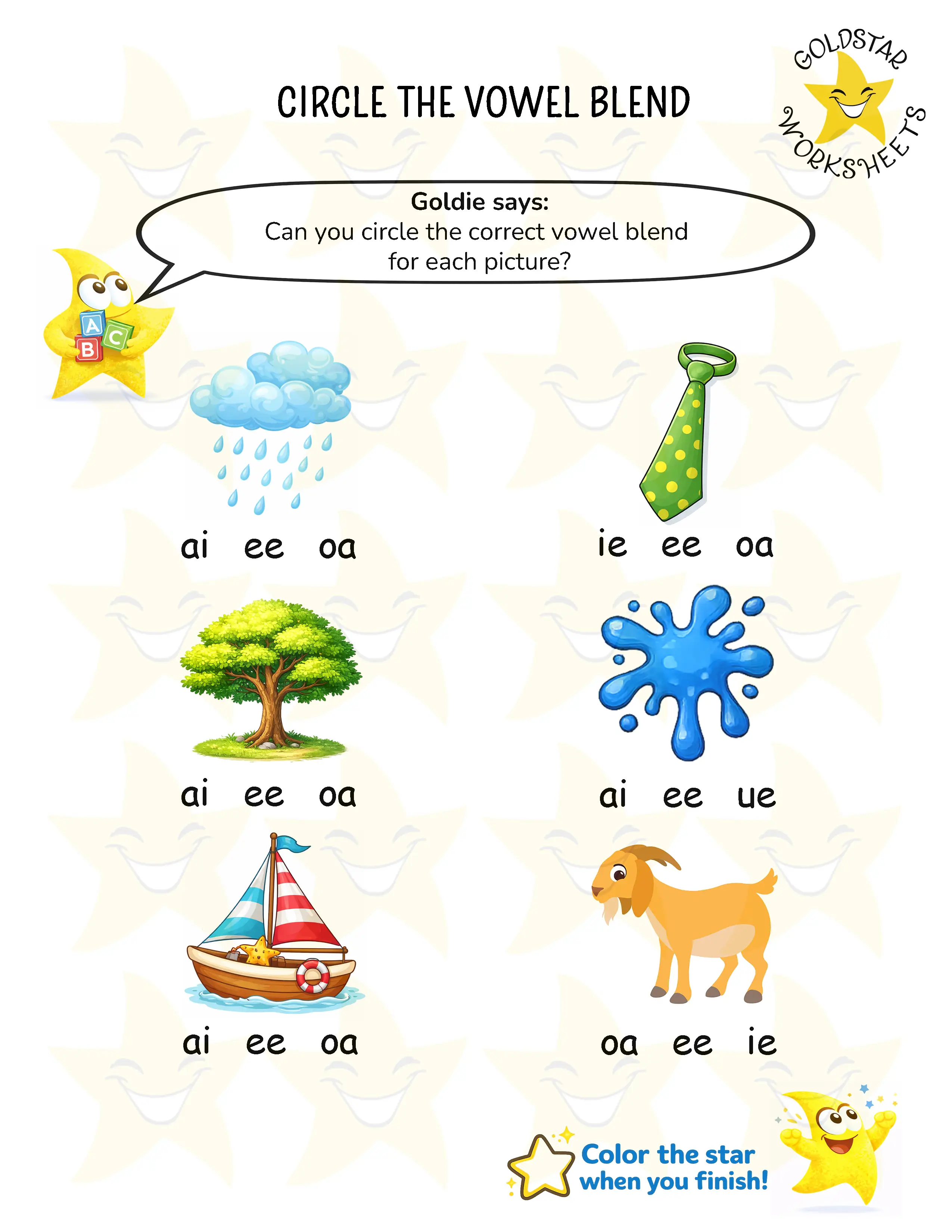Circle vowel blend worksheets