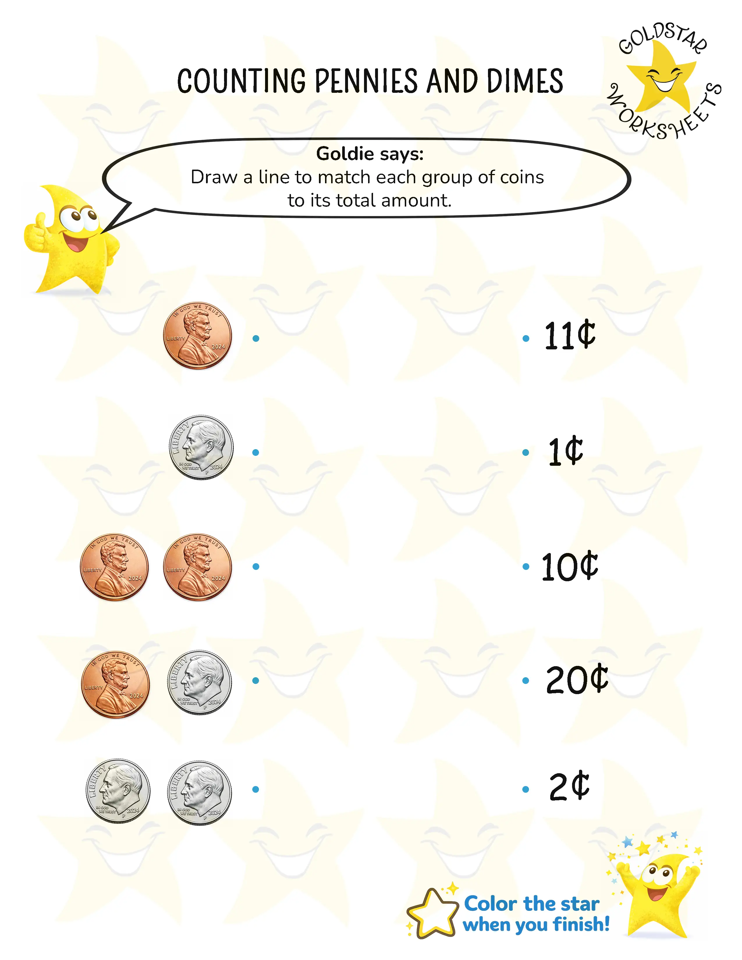 Counting Pennies and Dimes Worksheets