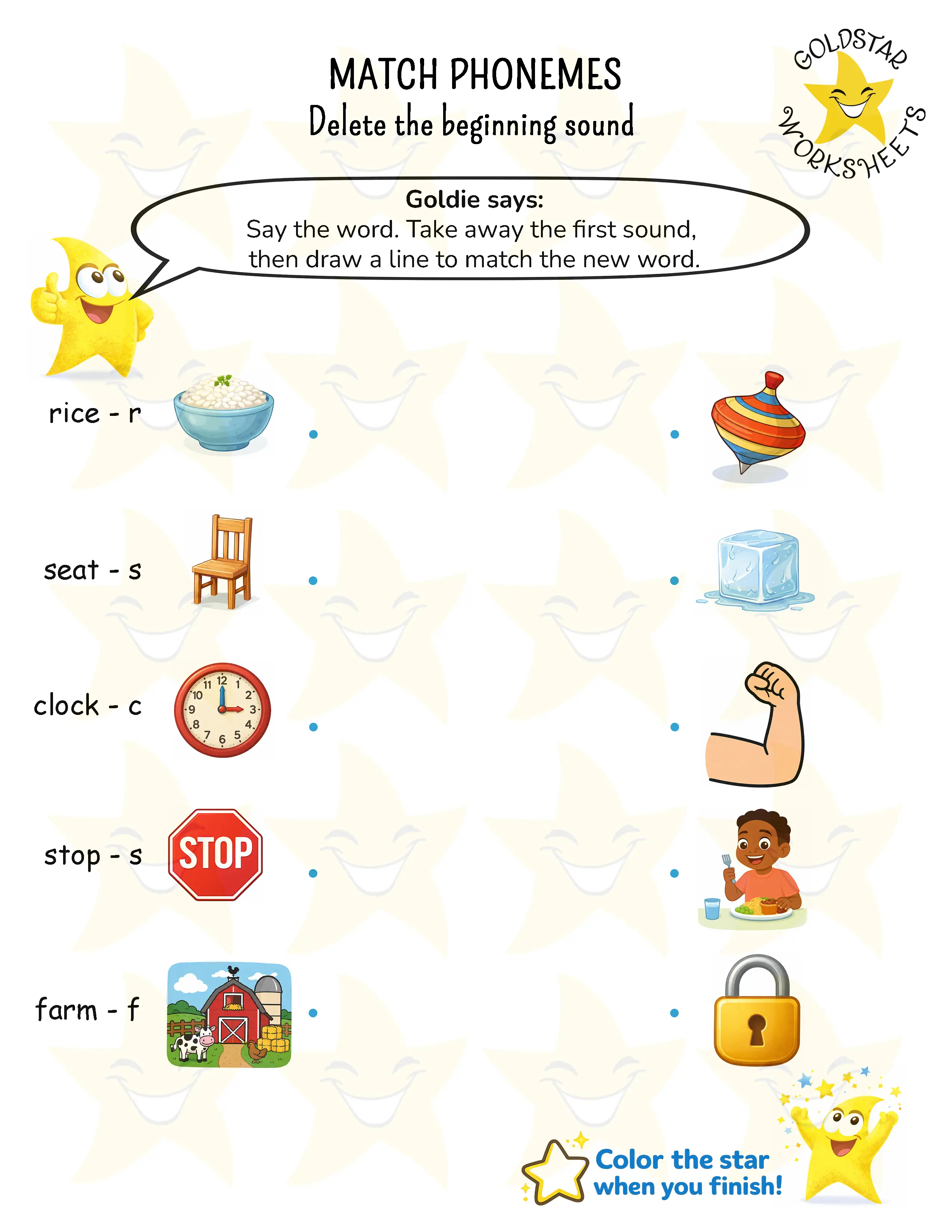 Delete phonemes and match worksheets