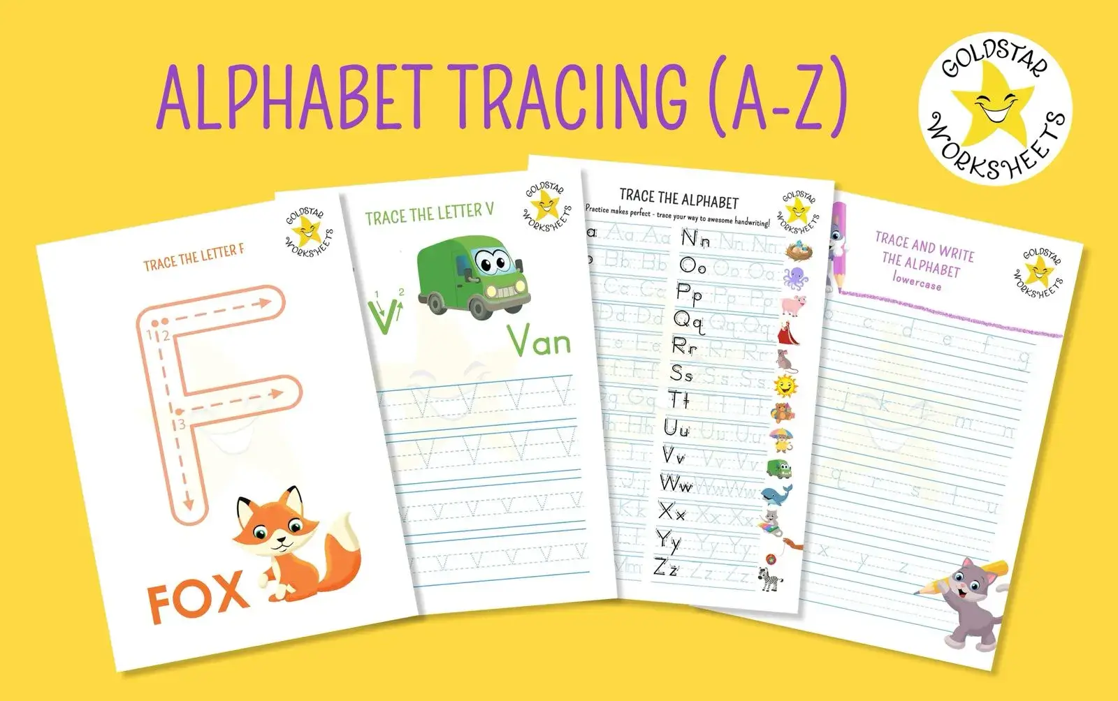 Selection of Letter tracing worksheets