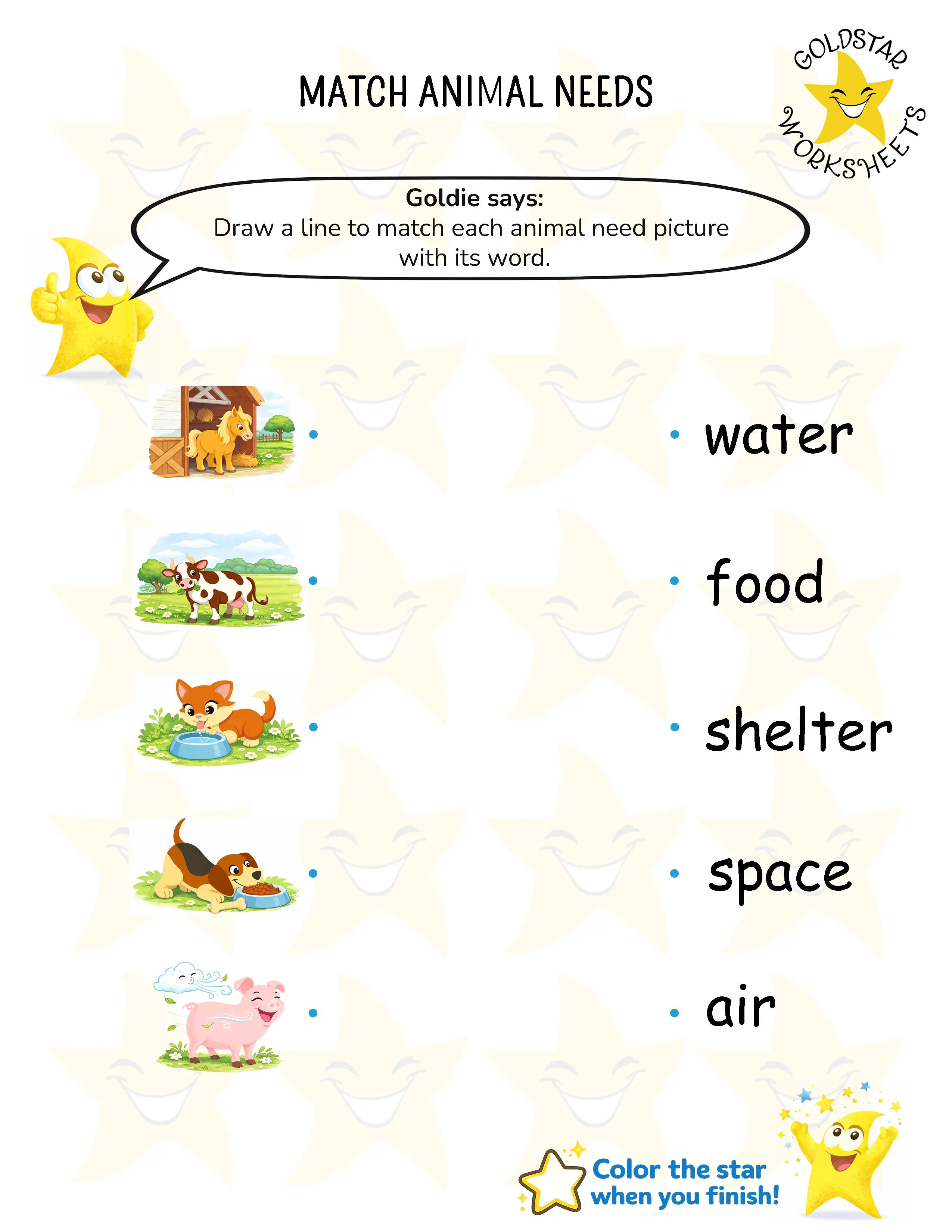 Match Animals with Their Needs Worksheets