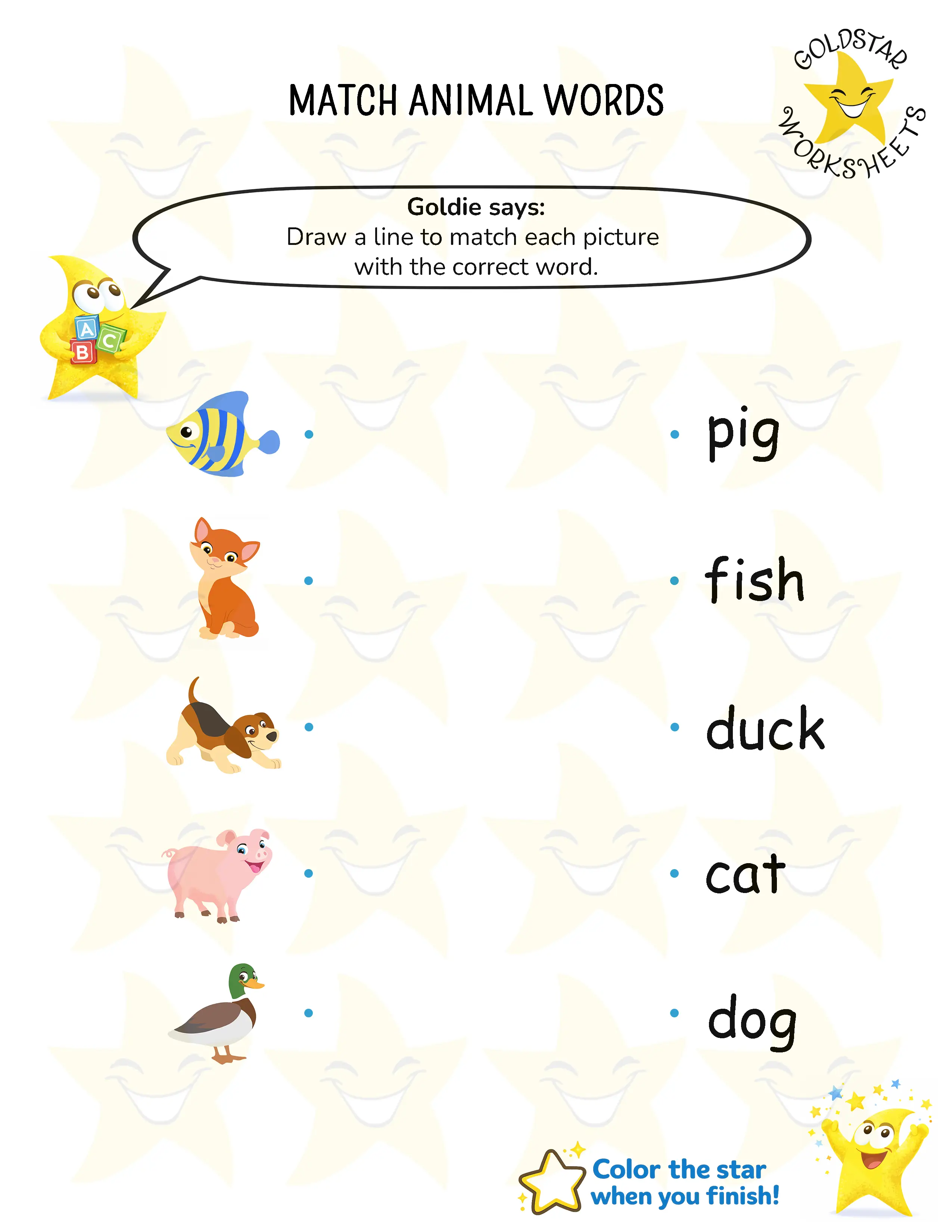 Match animal words worksheets
