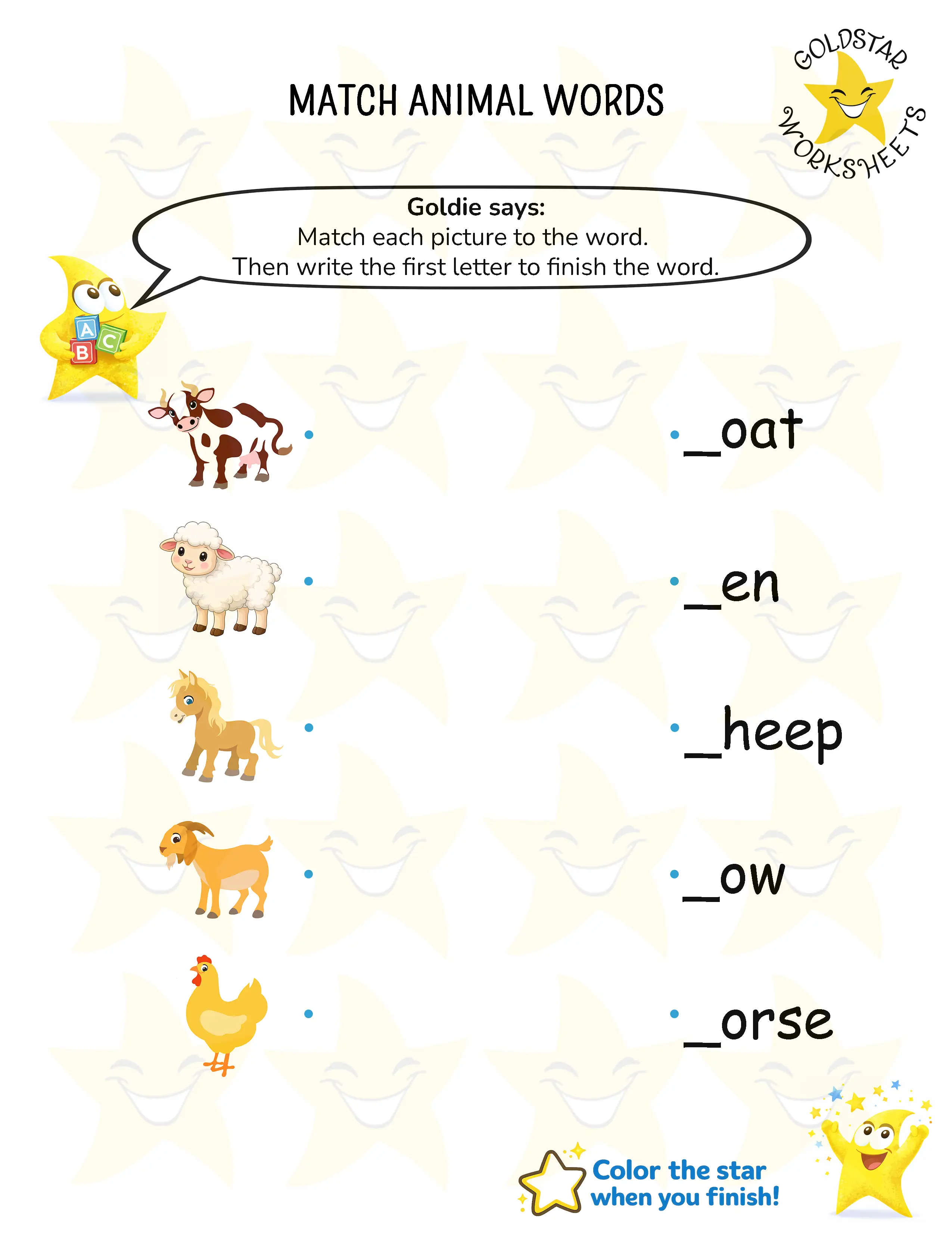 Animal Words Worksheets for Kindergarten