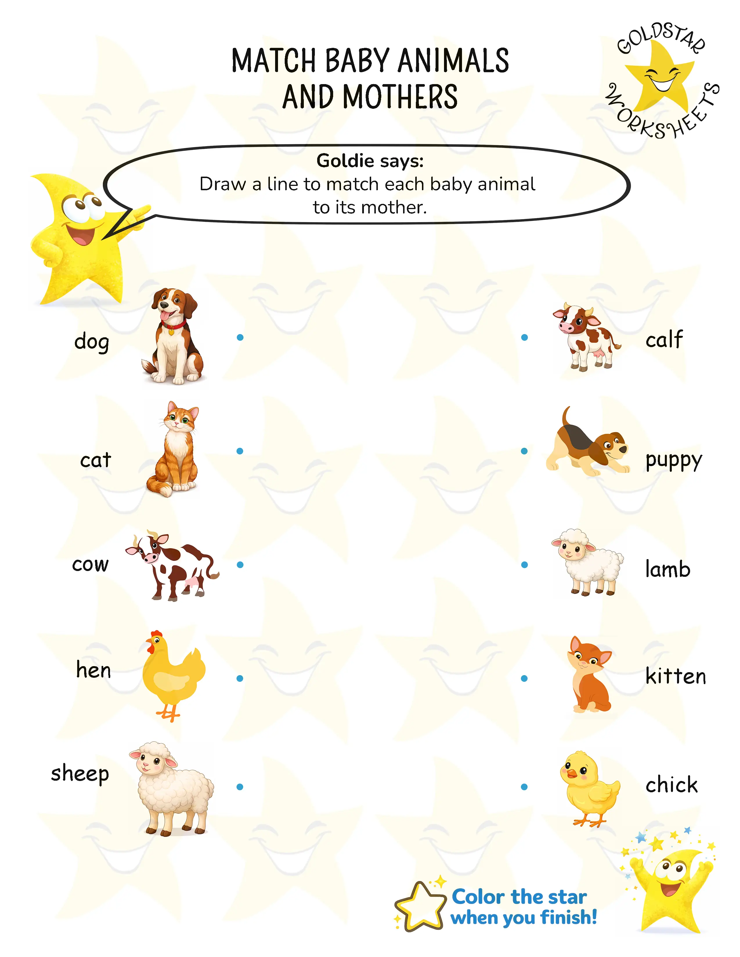 Match Baby Animals with Their Mothers Worksheets