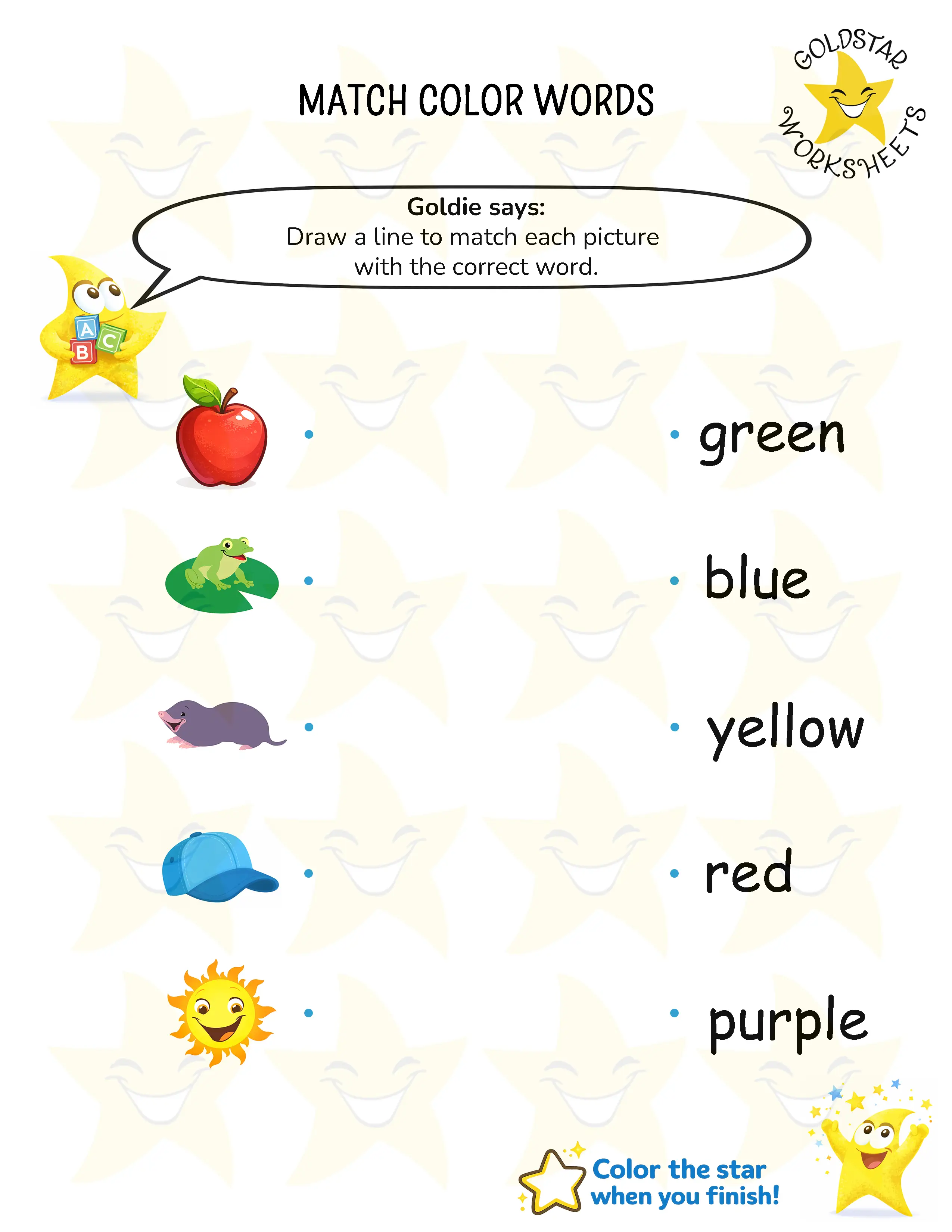 Match color words worksheets