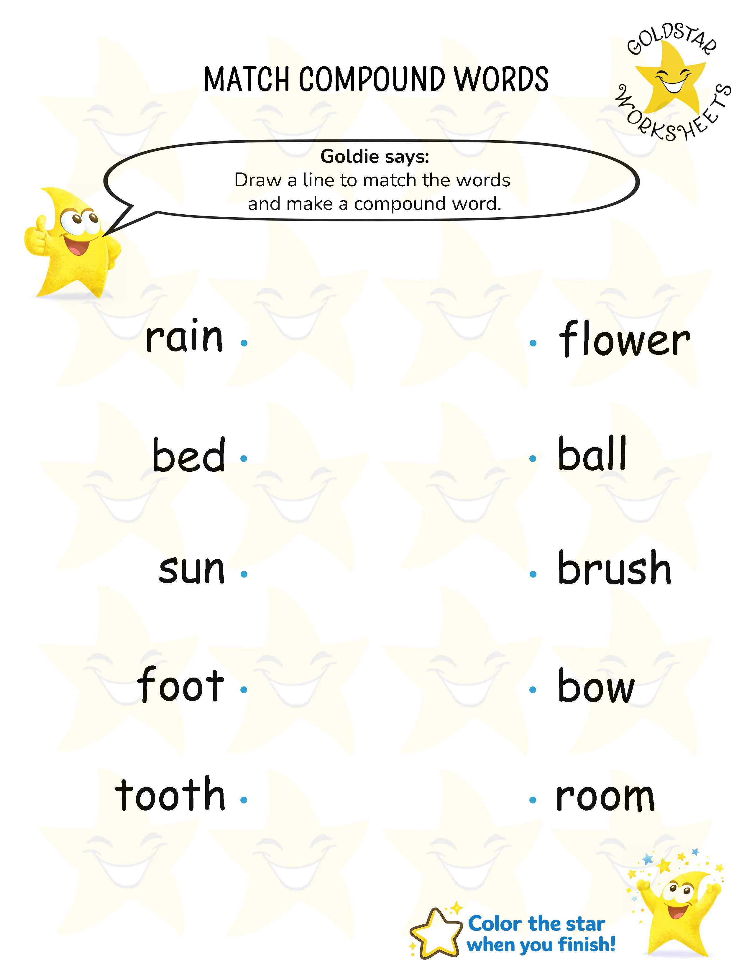 Match compound words worksheets