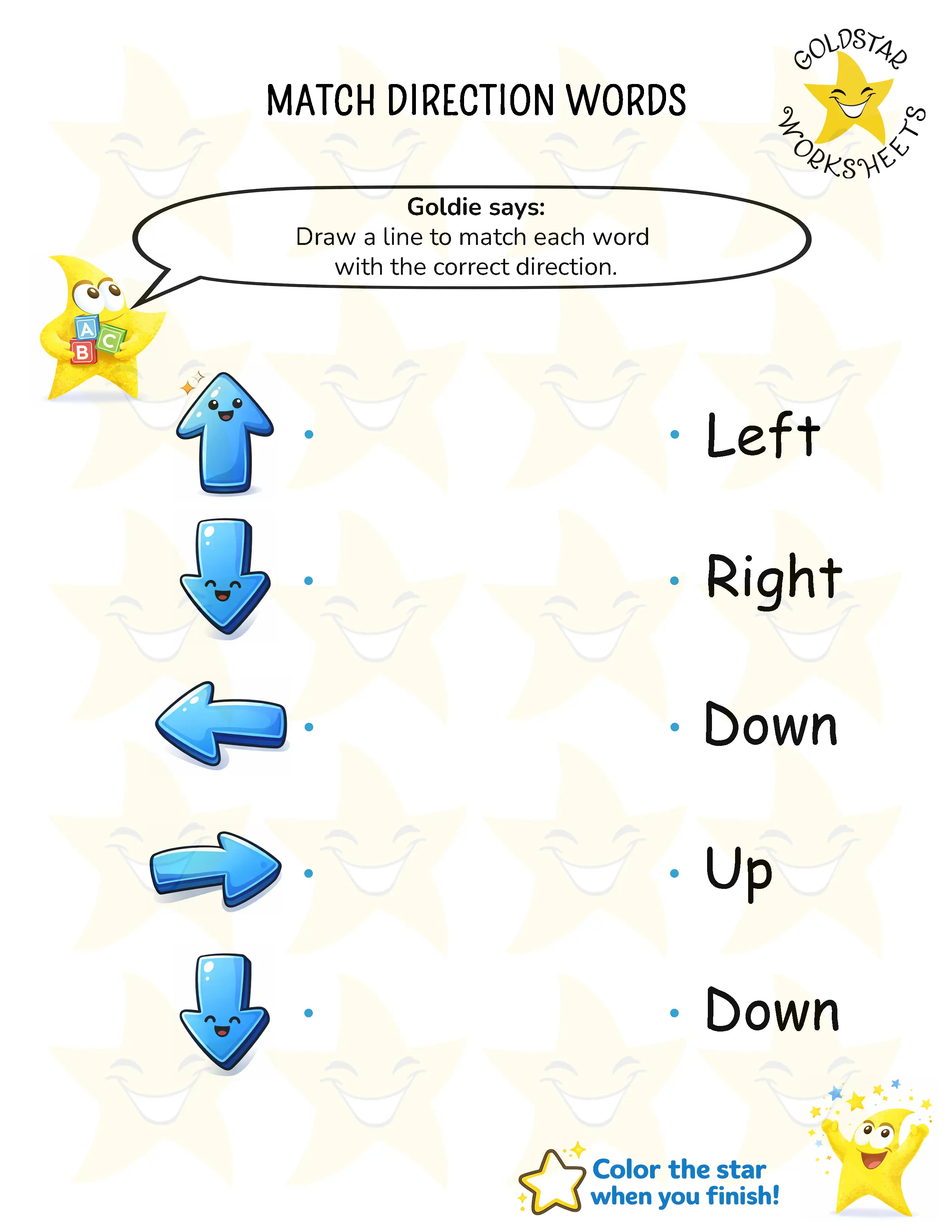Match direction words worksheets