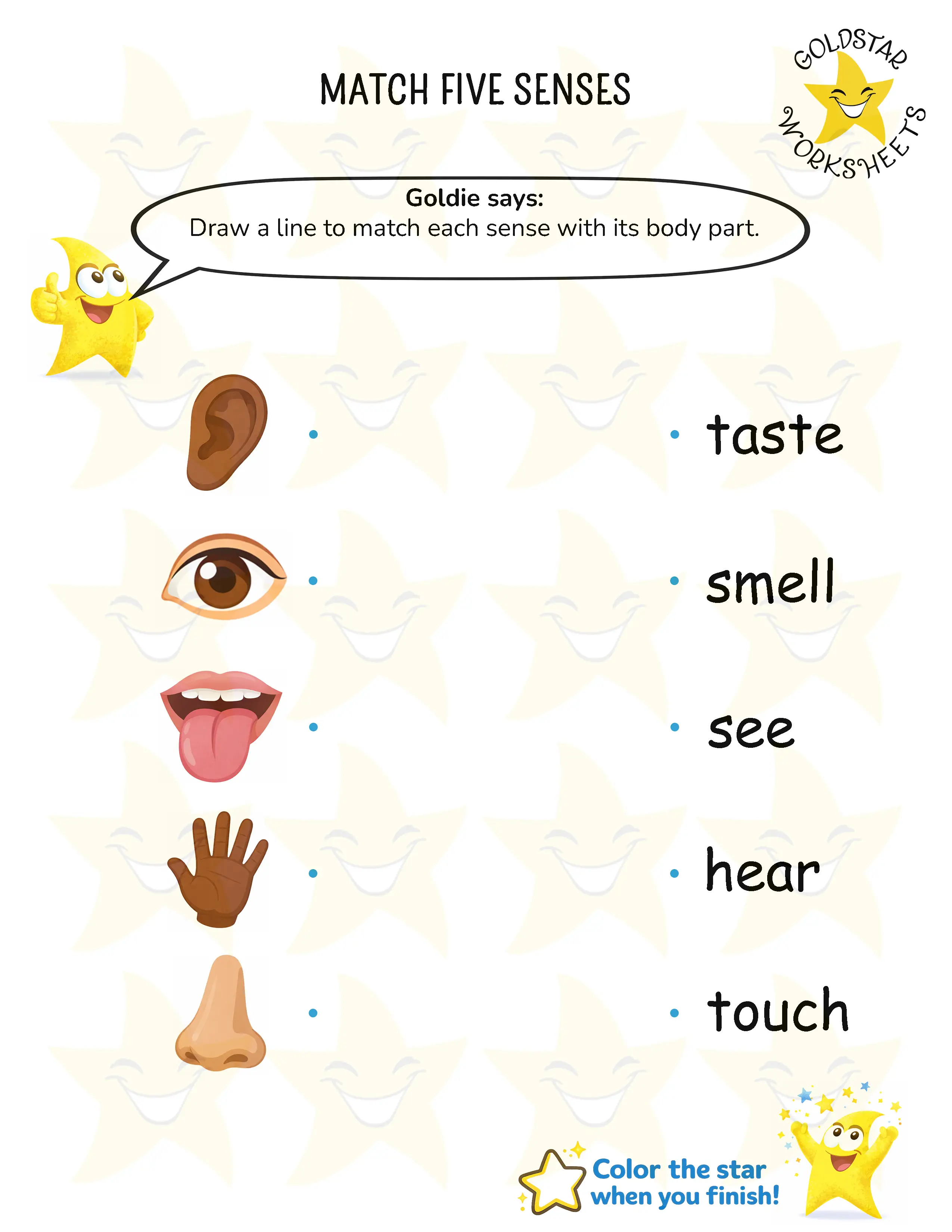 Match the Five Senses Worksheet