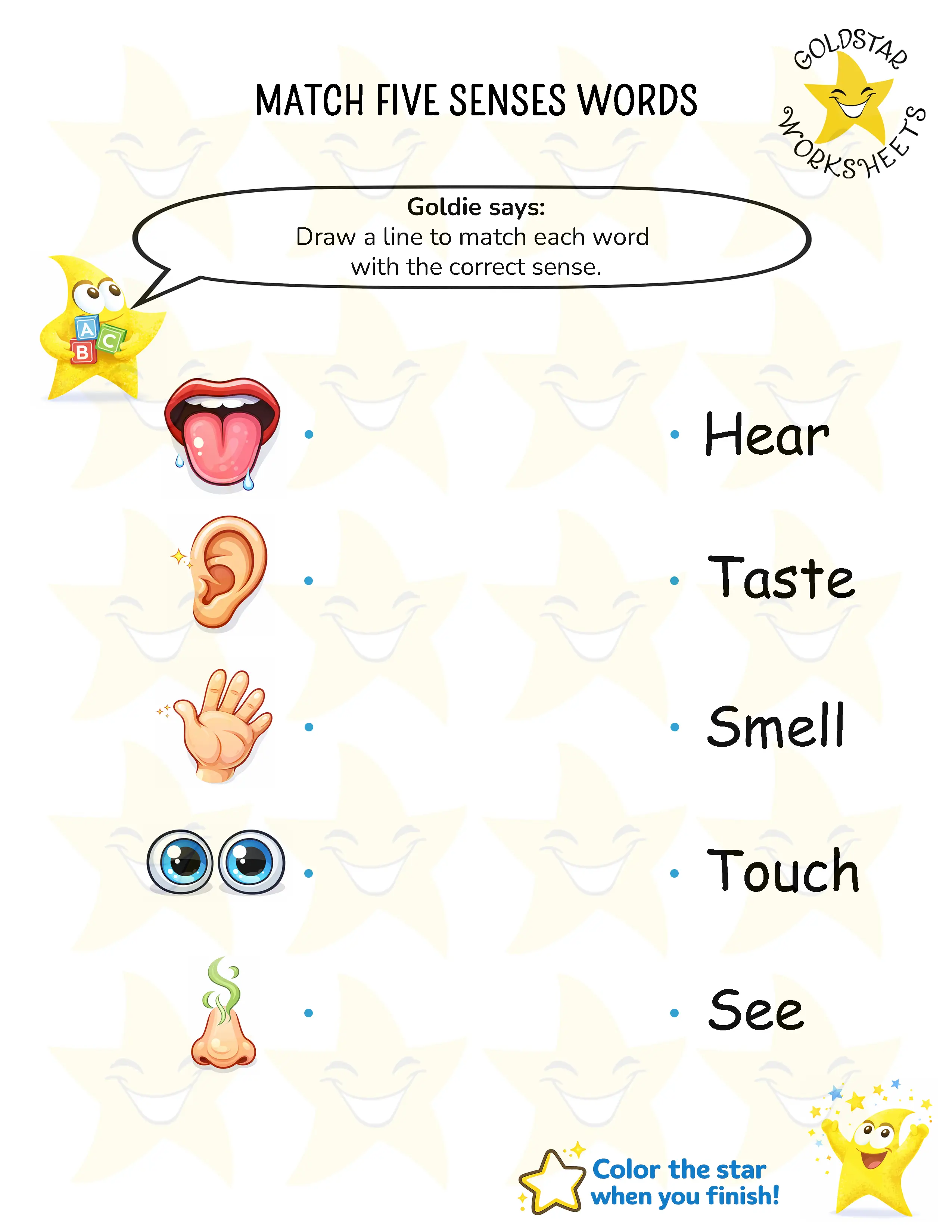 Match sense words worksheet