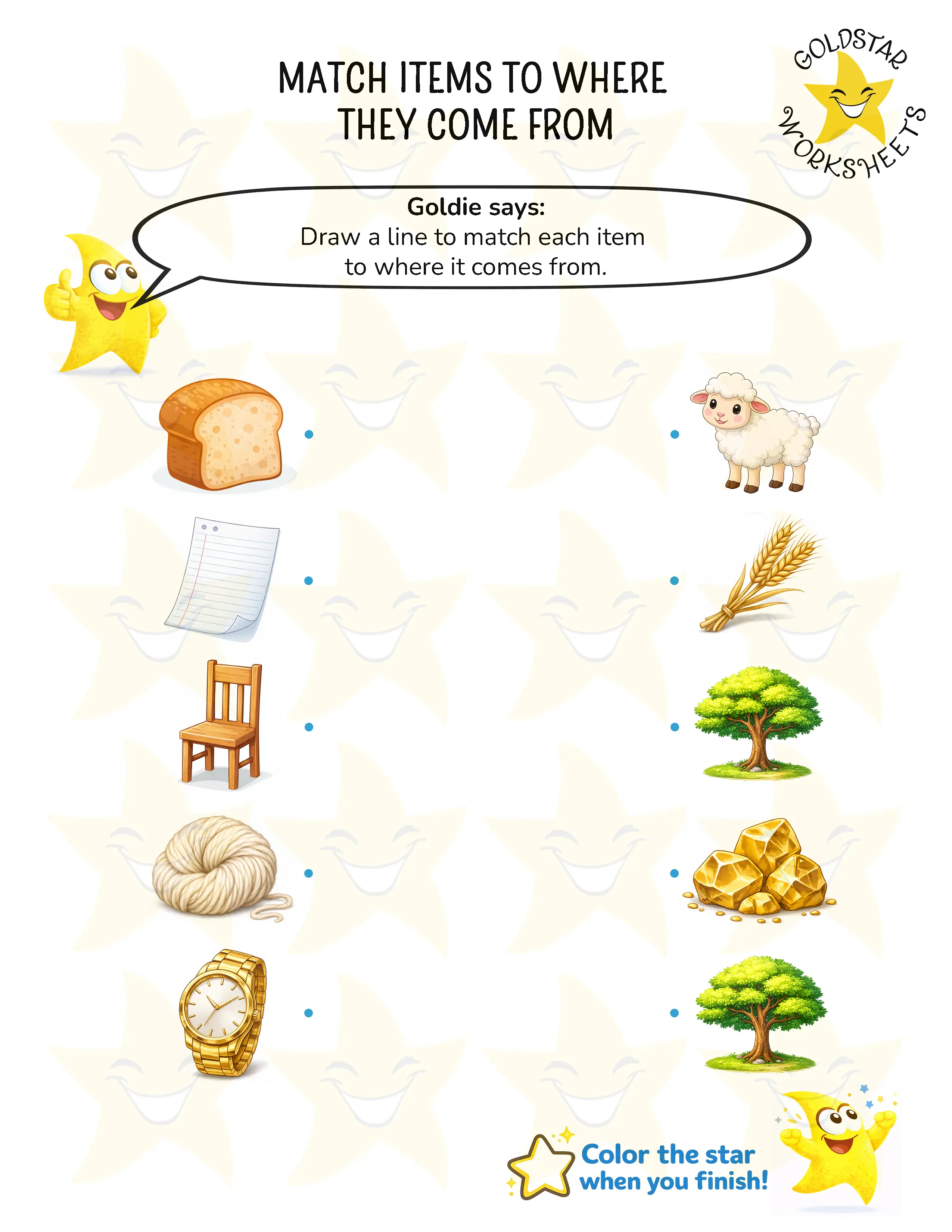 Match Items with Where They Come From Worksheets