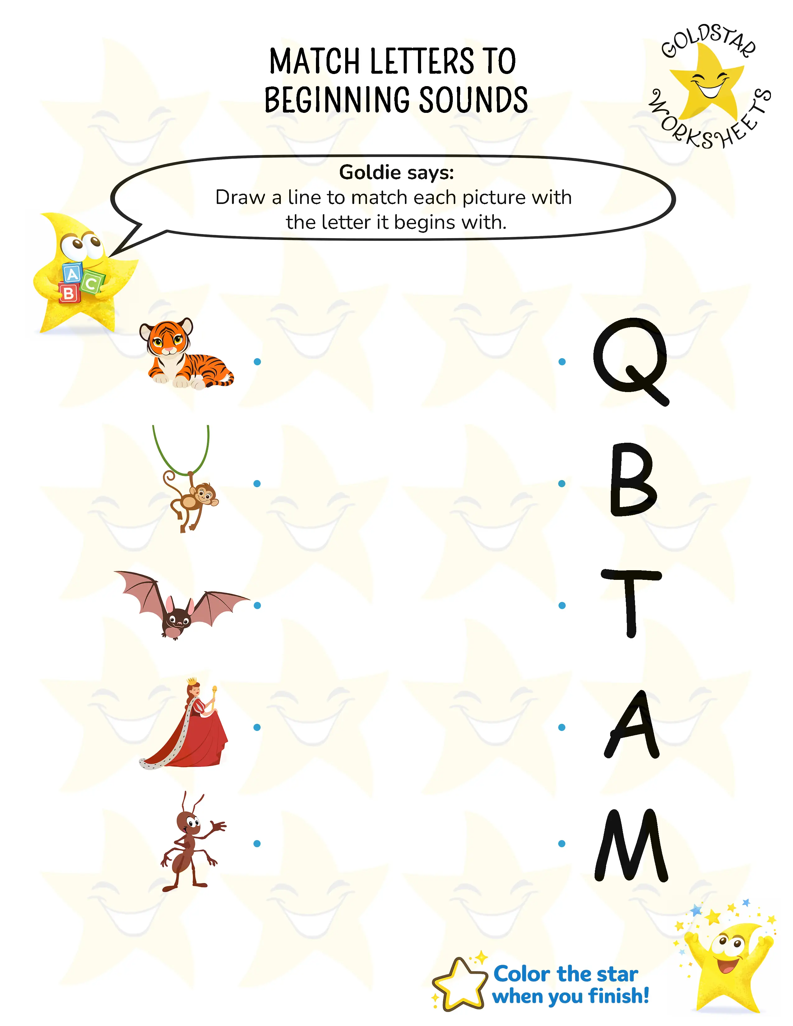 Match pictures with beginning sounds worksheets