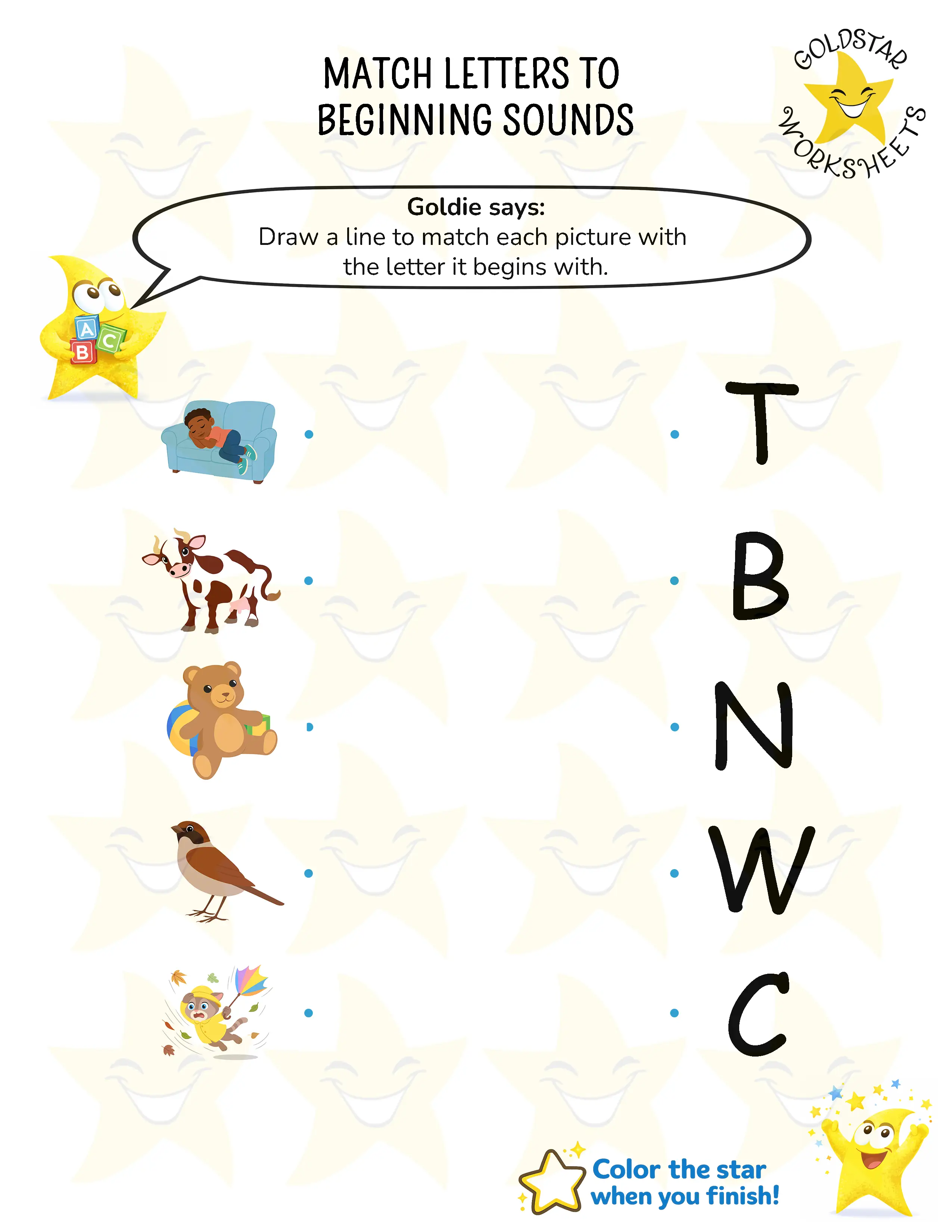 Match pictures with beginning sounds worksheets