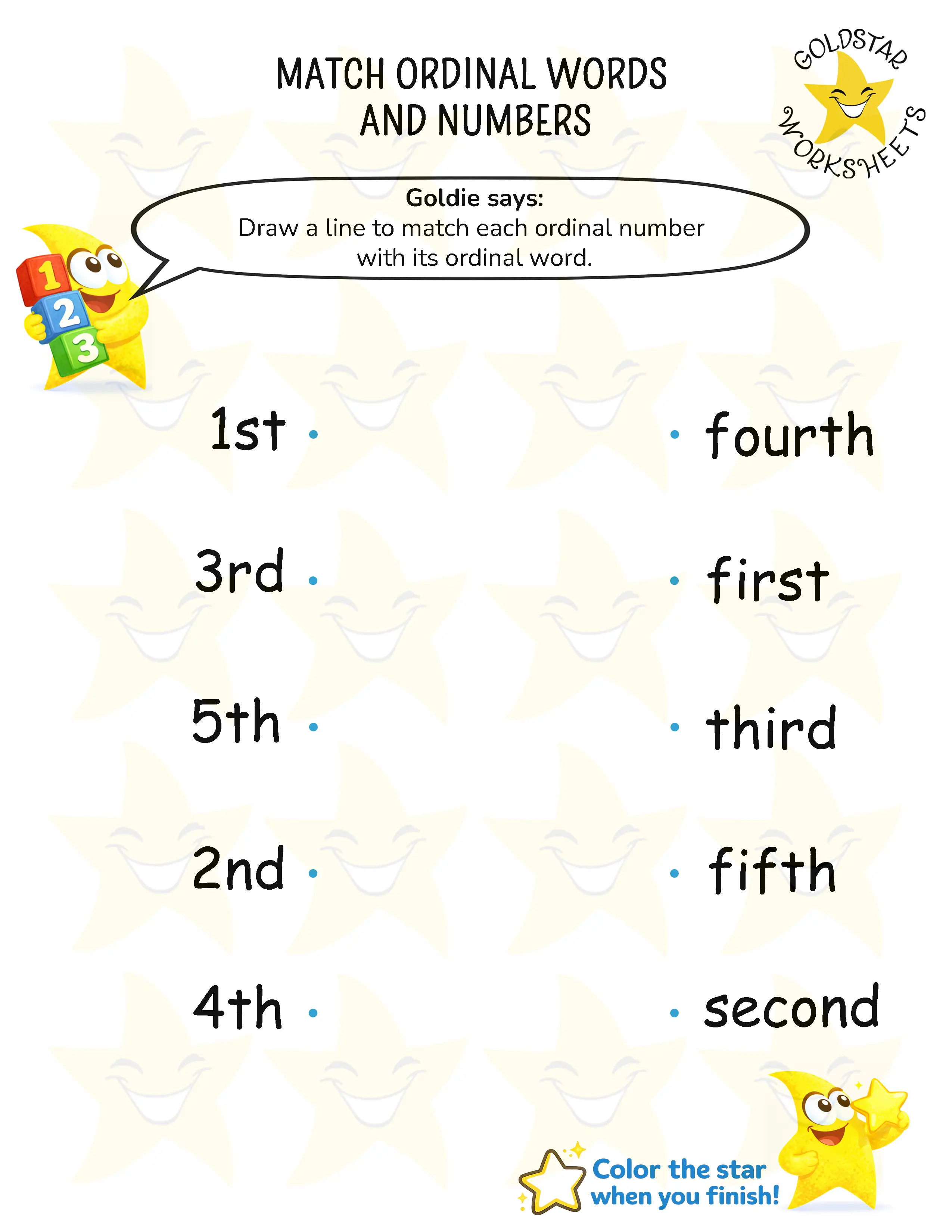 Match Ordinal Number Words with Numbers
