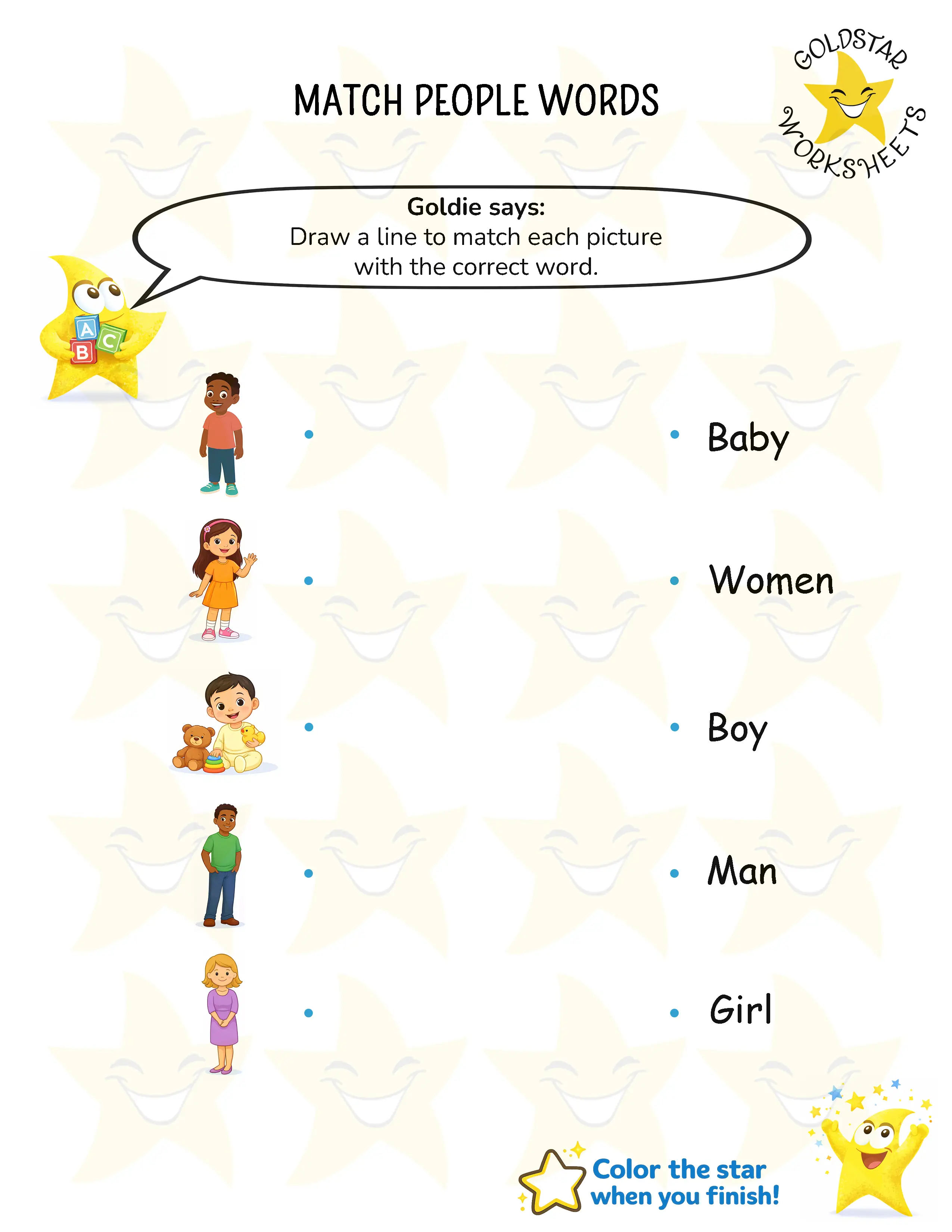 Match people words worksheets