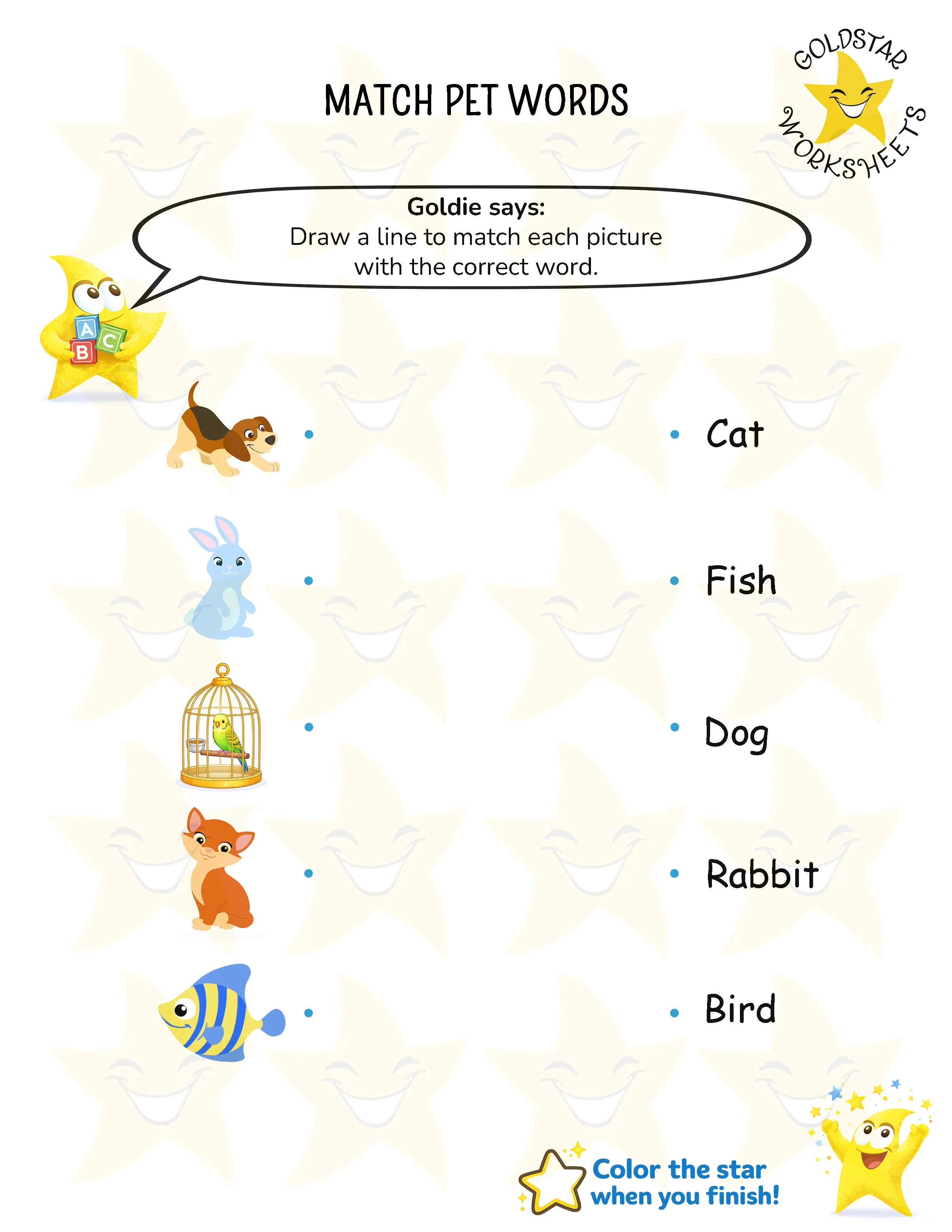 Match pet words worksheets