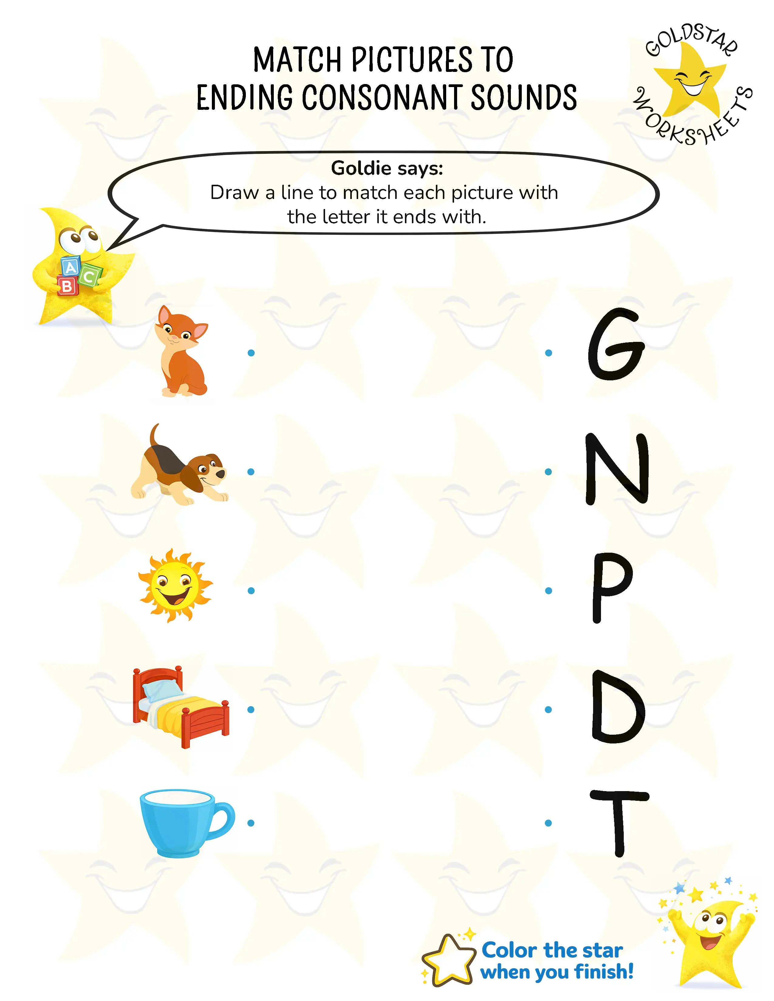 Match pictures with ending sound worksheets