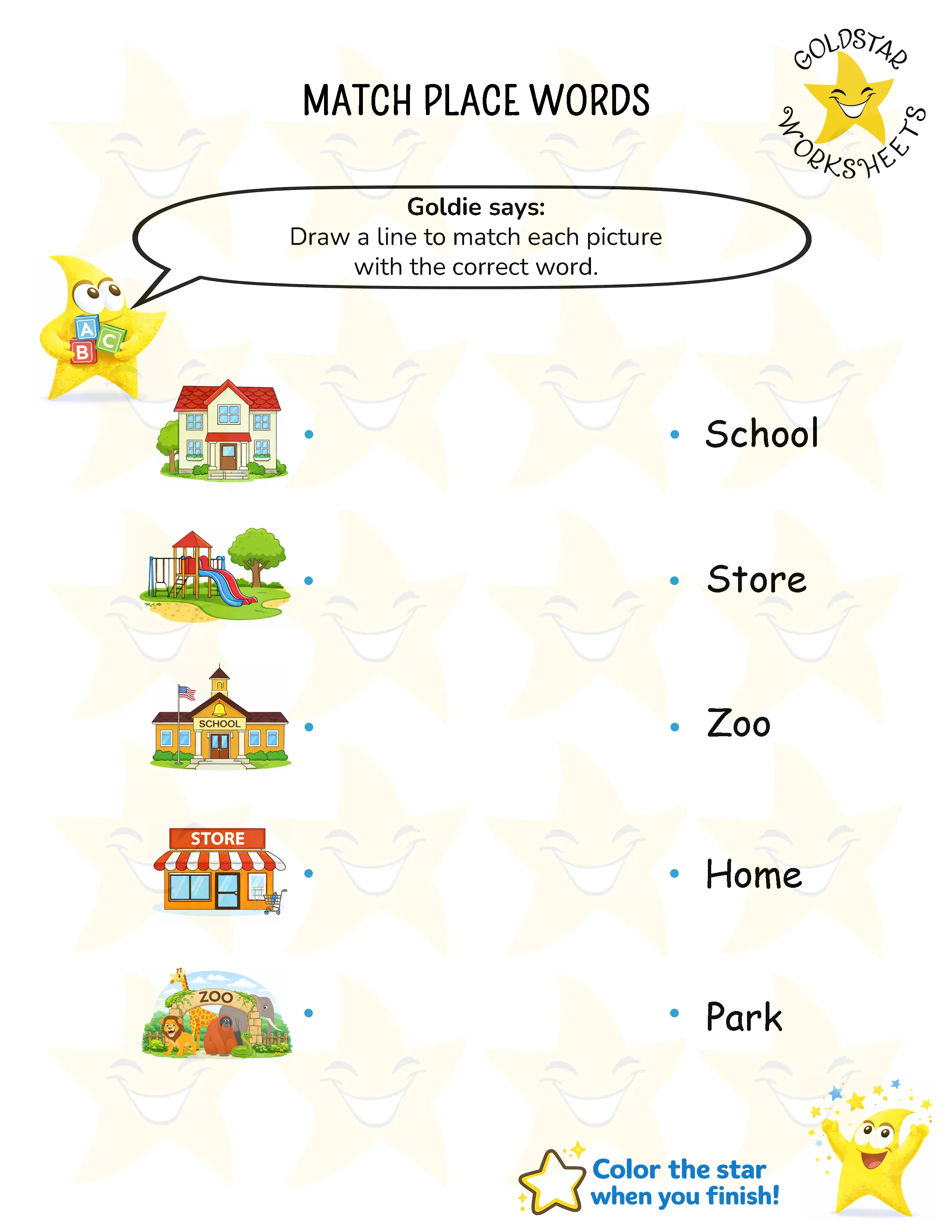 Match place words worksheet