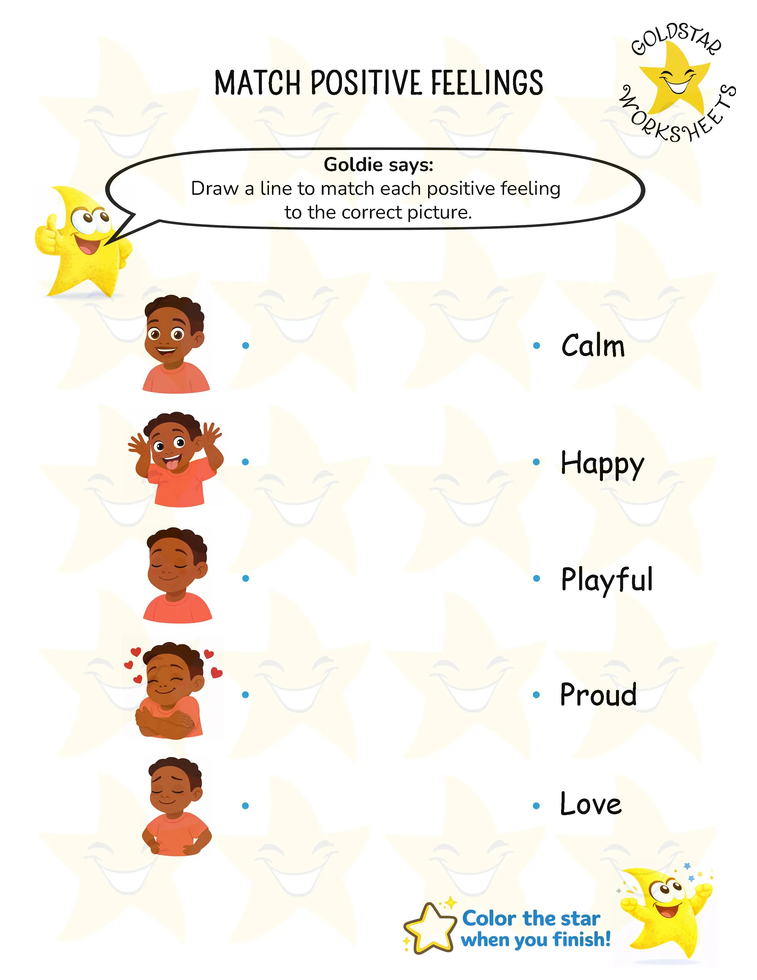Match Positive Feelings Worksheets
