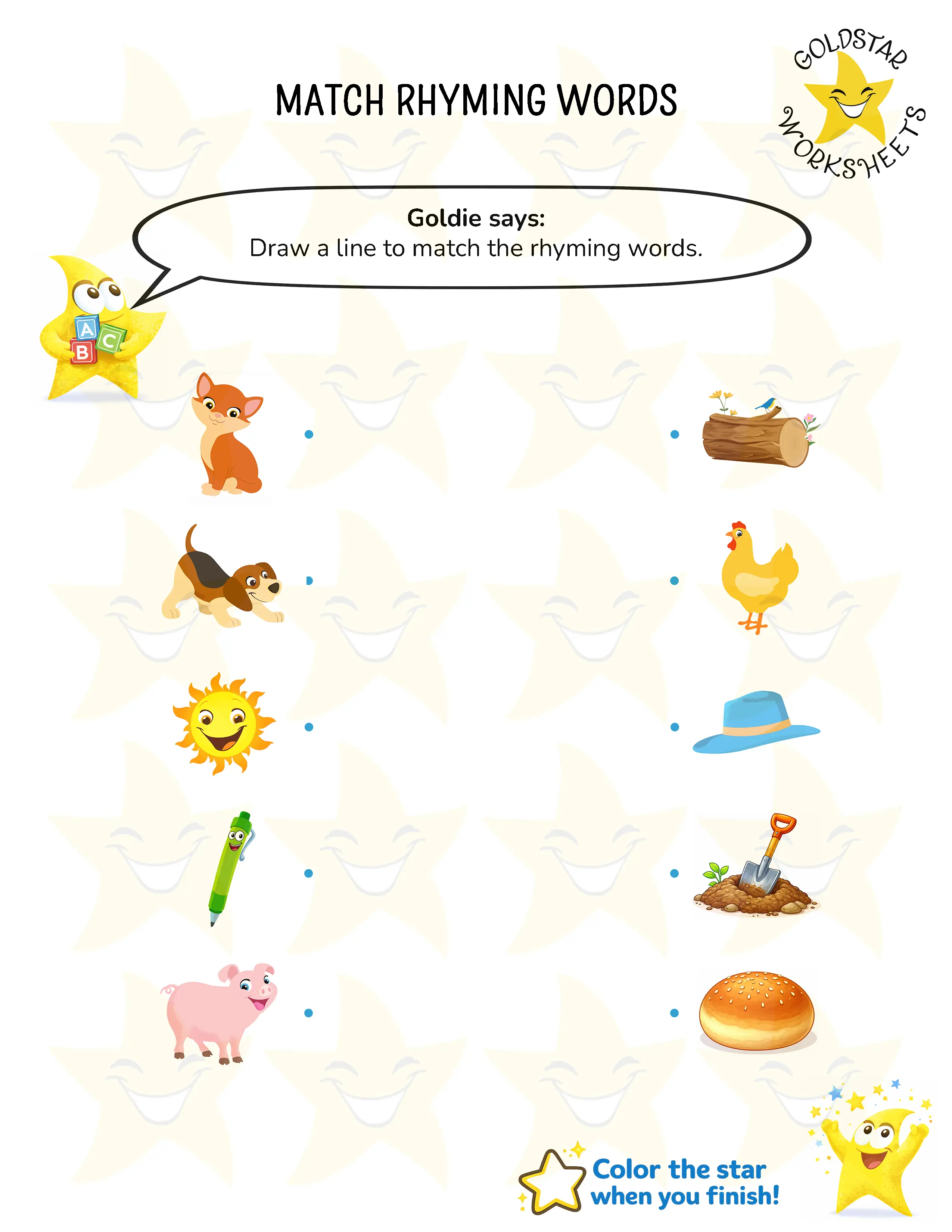 Match rhyming pictures worksheets