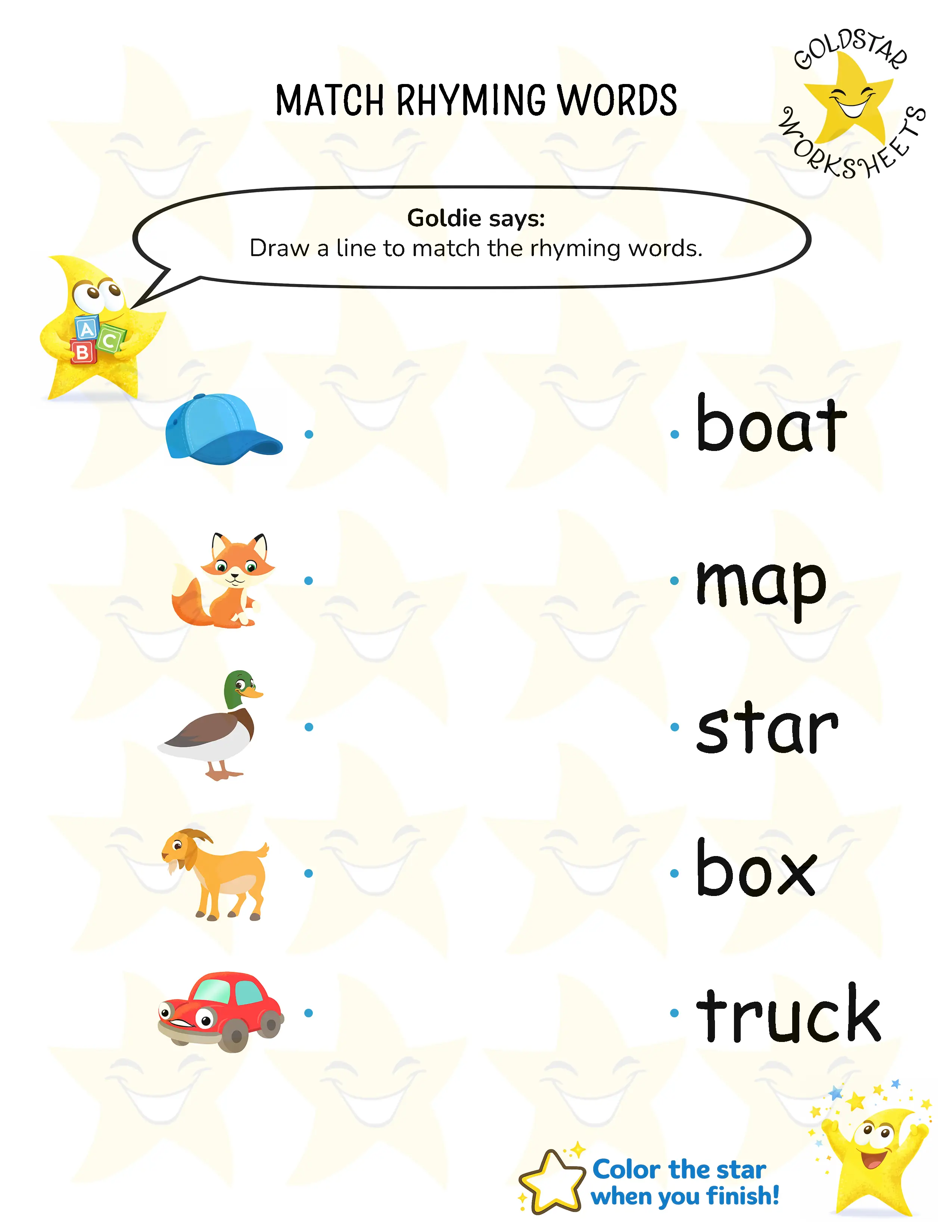 Match rhyming words and pictures worksheets
