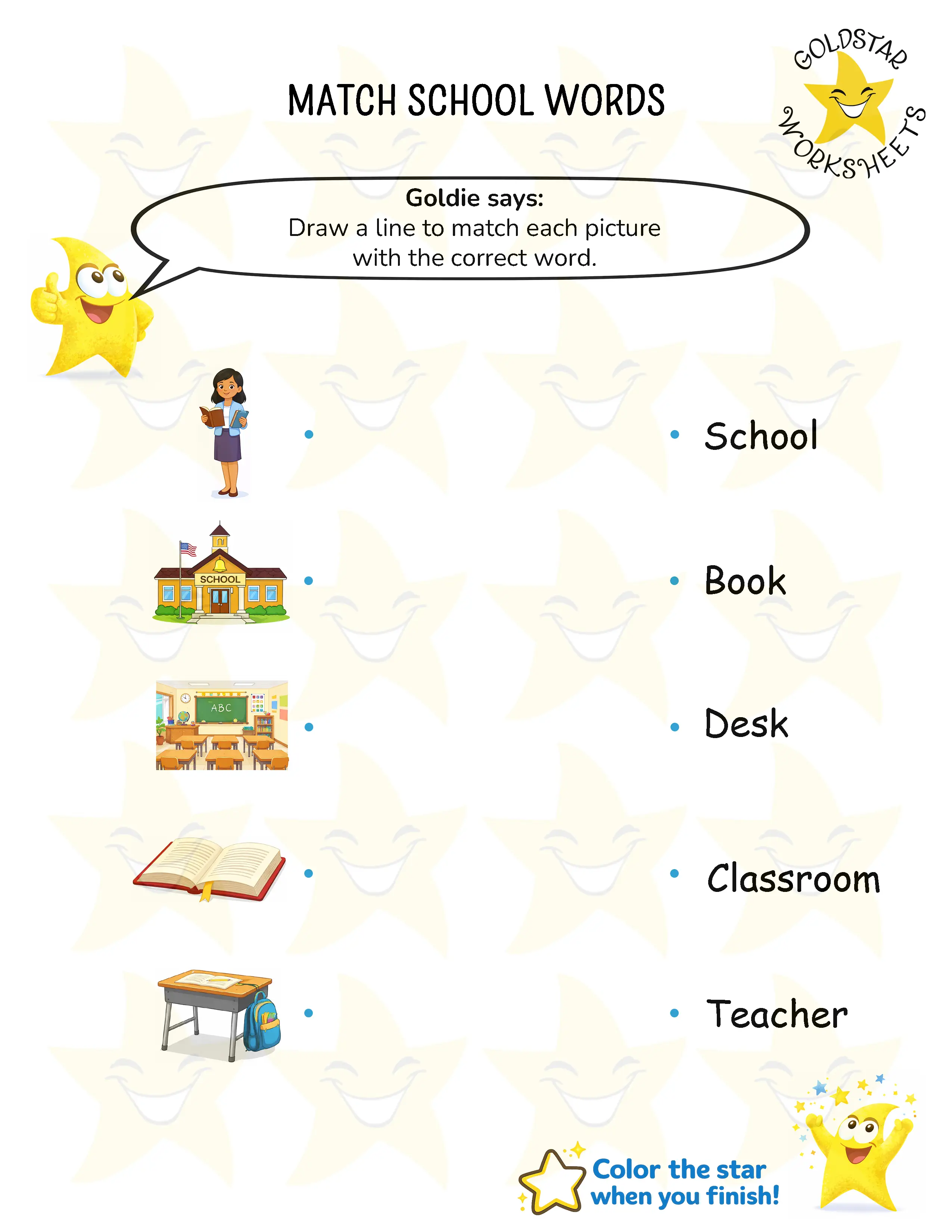 Match school and home words worksheets