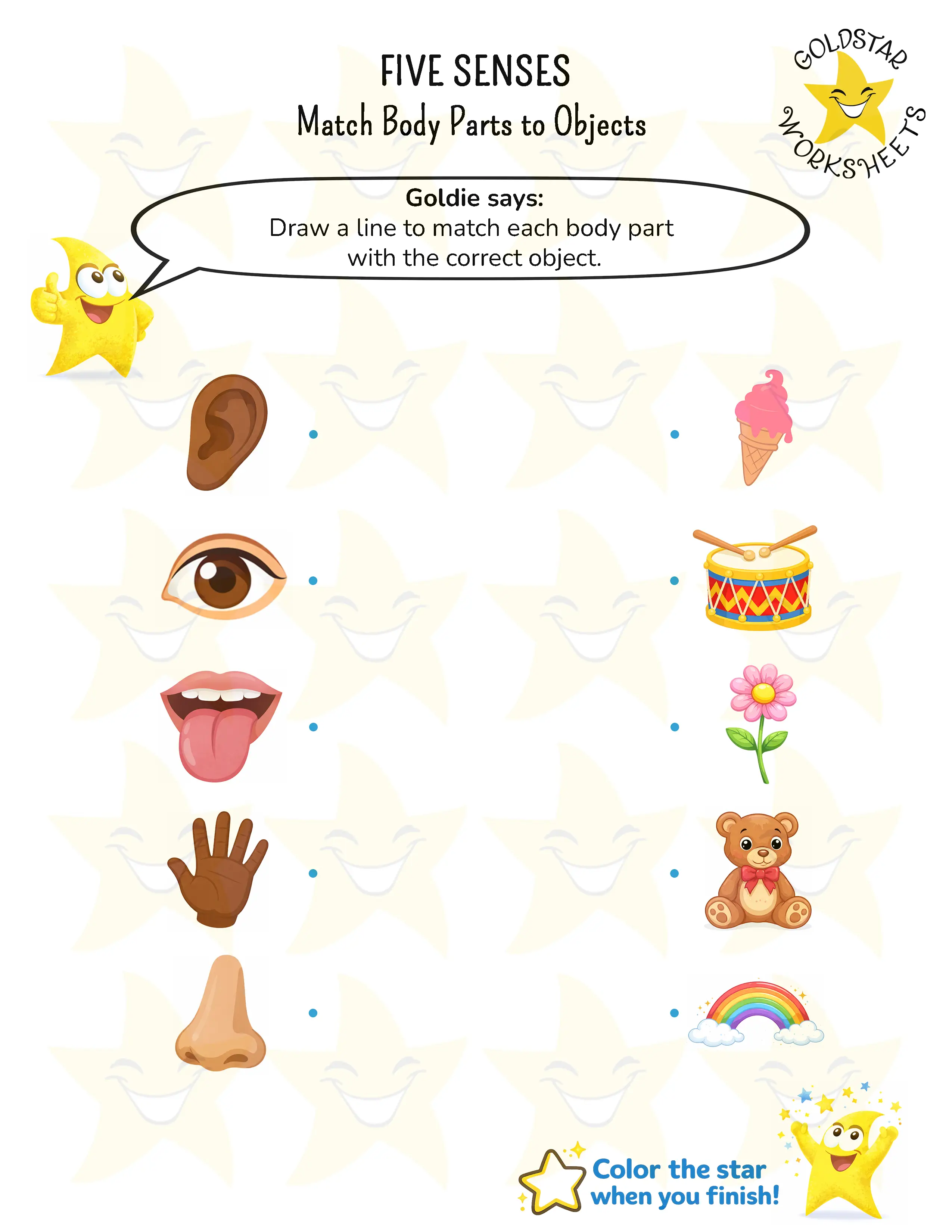 Match Senses with Their Uses Worksheets