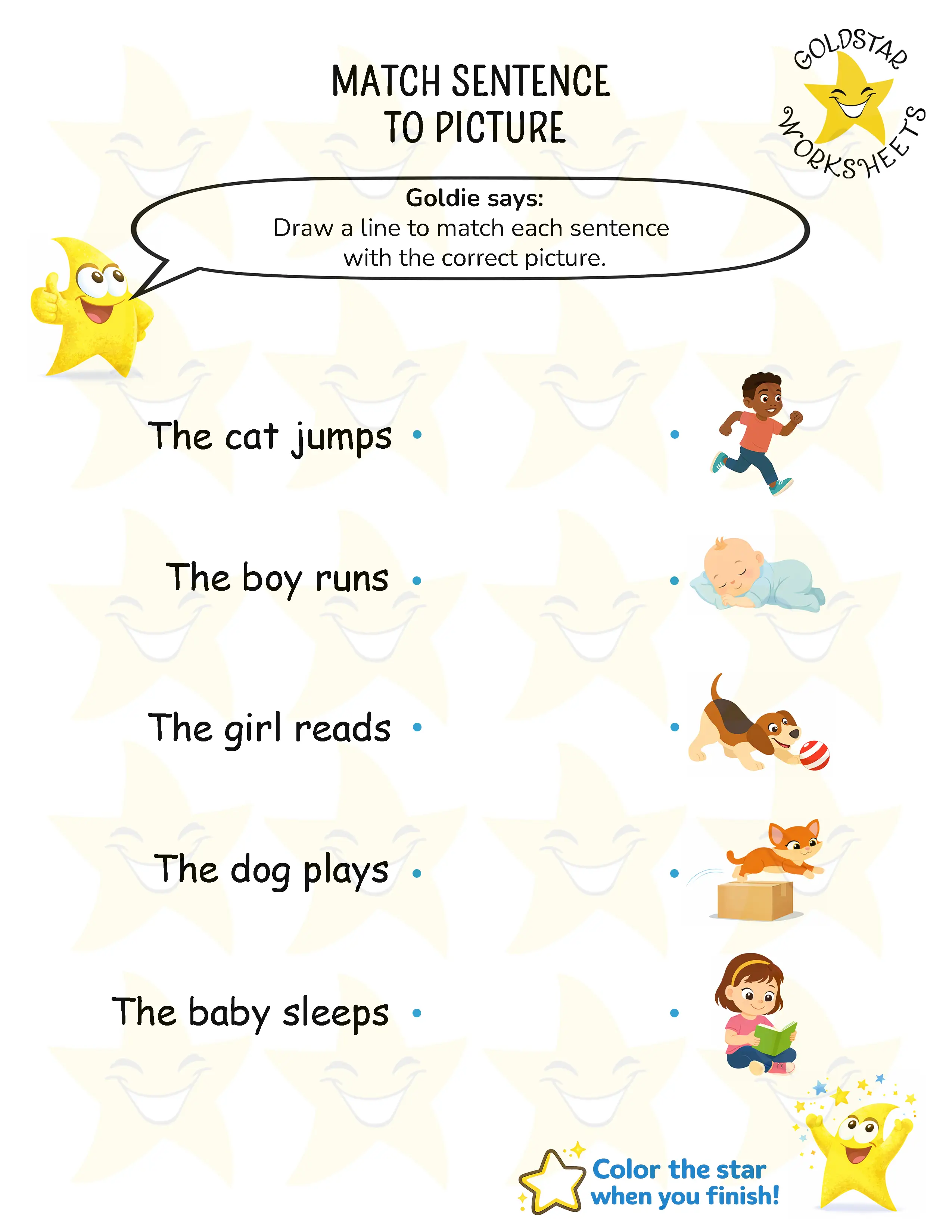 Match Sentences to Pictures Worksheets
