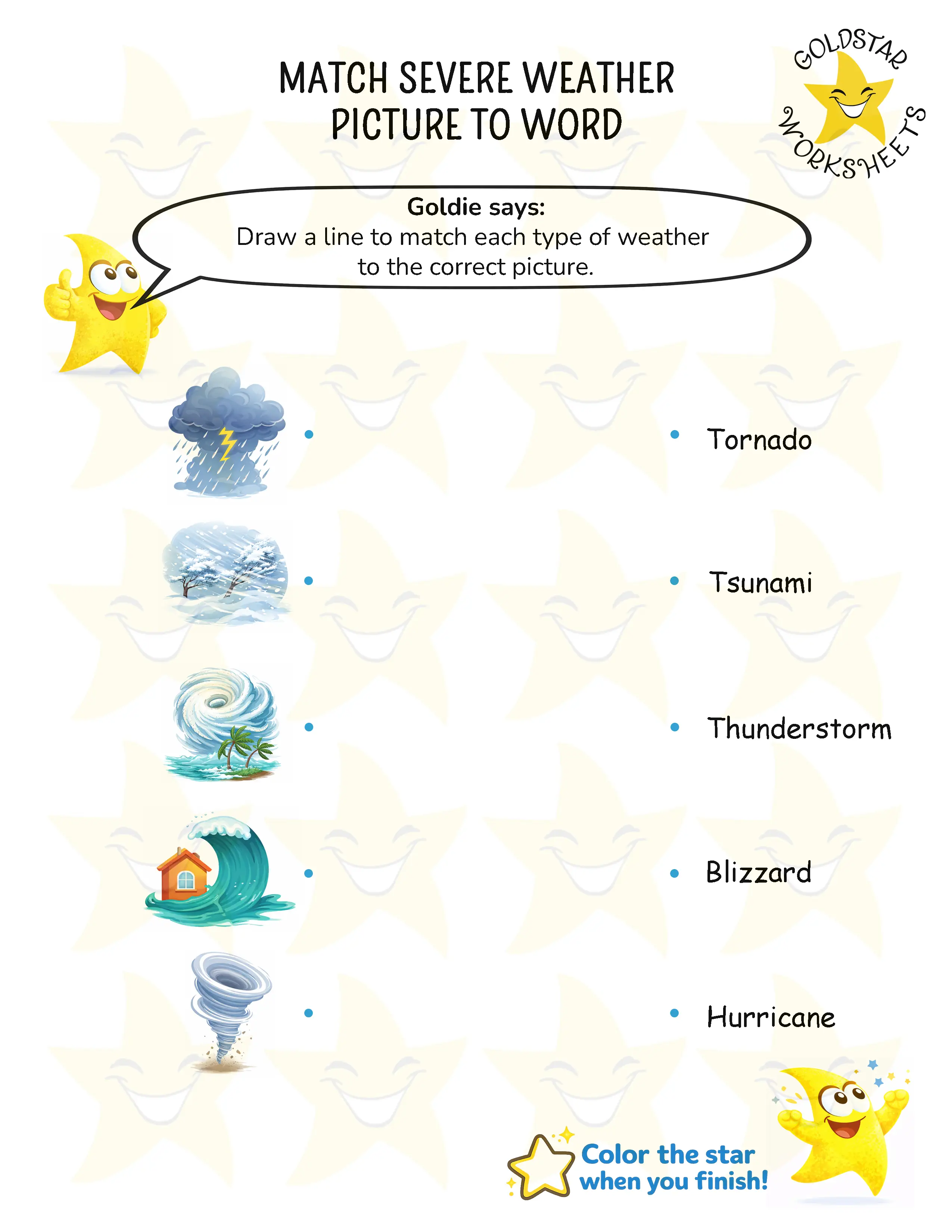 Match Severe Weather Words Worksheets