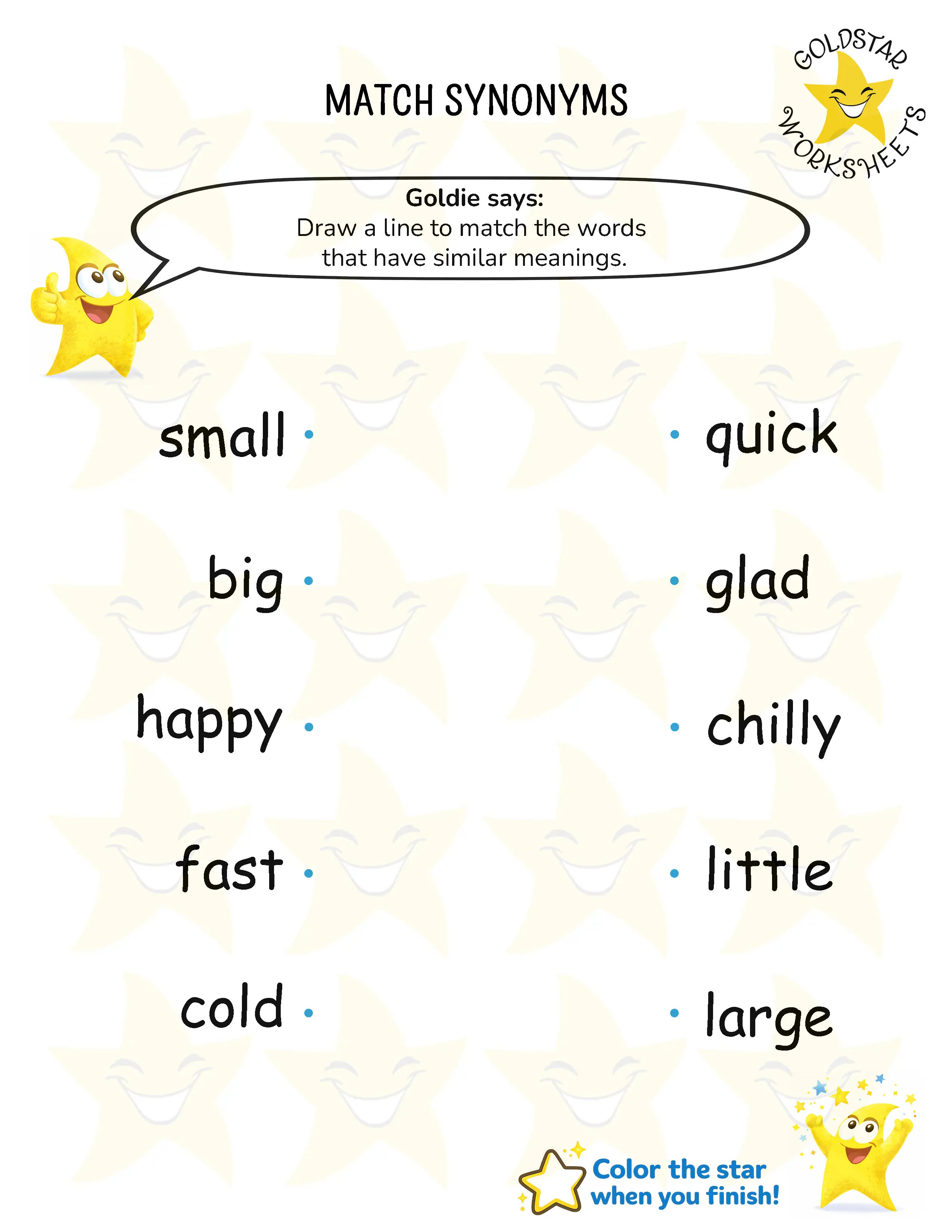 Match synonyms worksheets