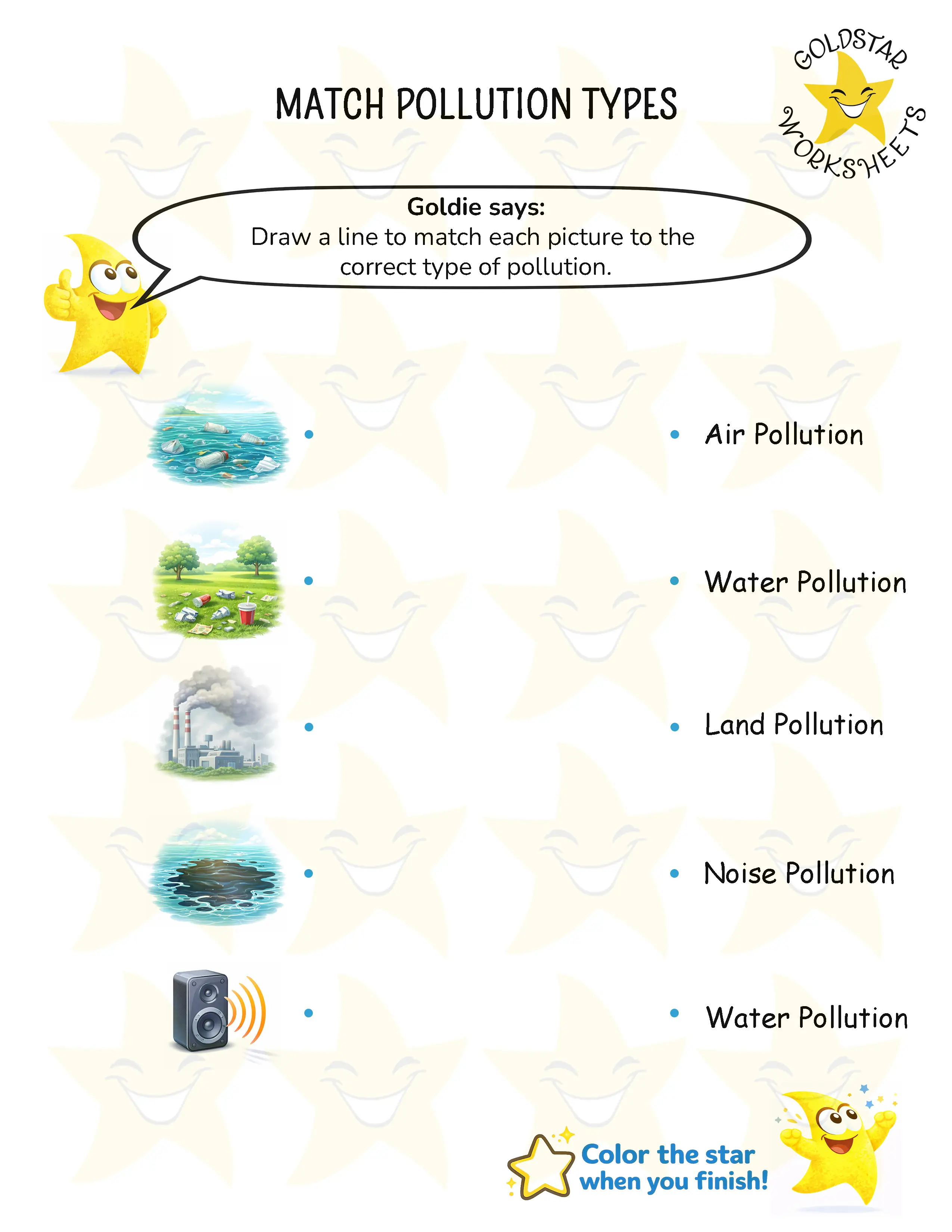 Match Pollution Types Worksheets
