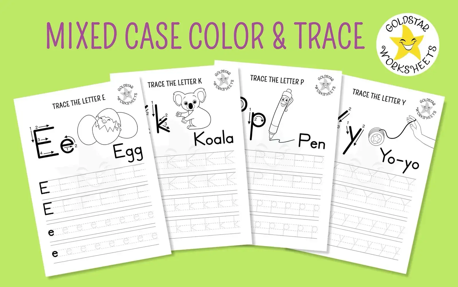 Mixed Case Color and Trace Worksheets for each of the 26 Letters of the Alphabet 
