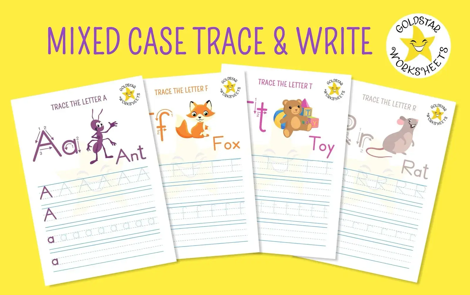 Trace and write mixed case letter worksheets