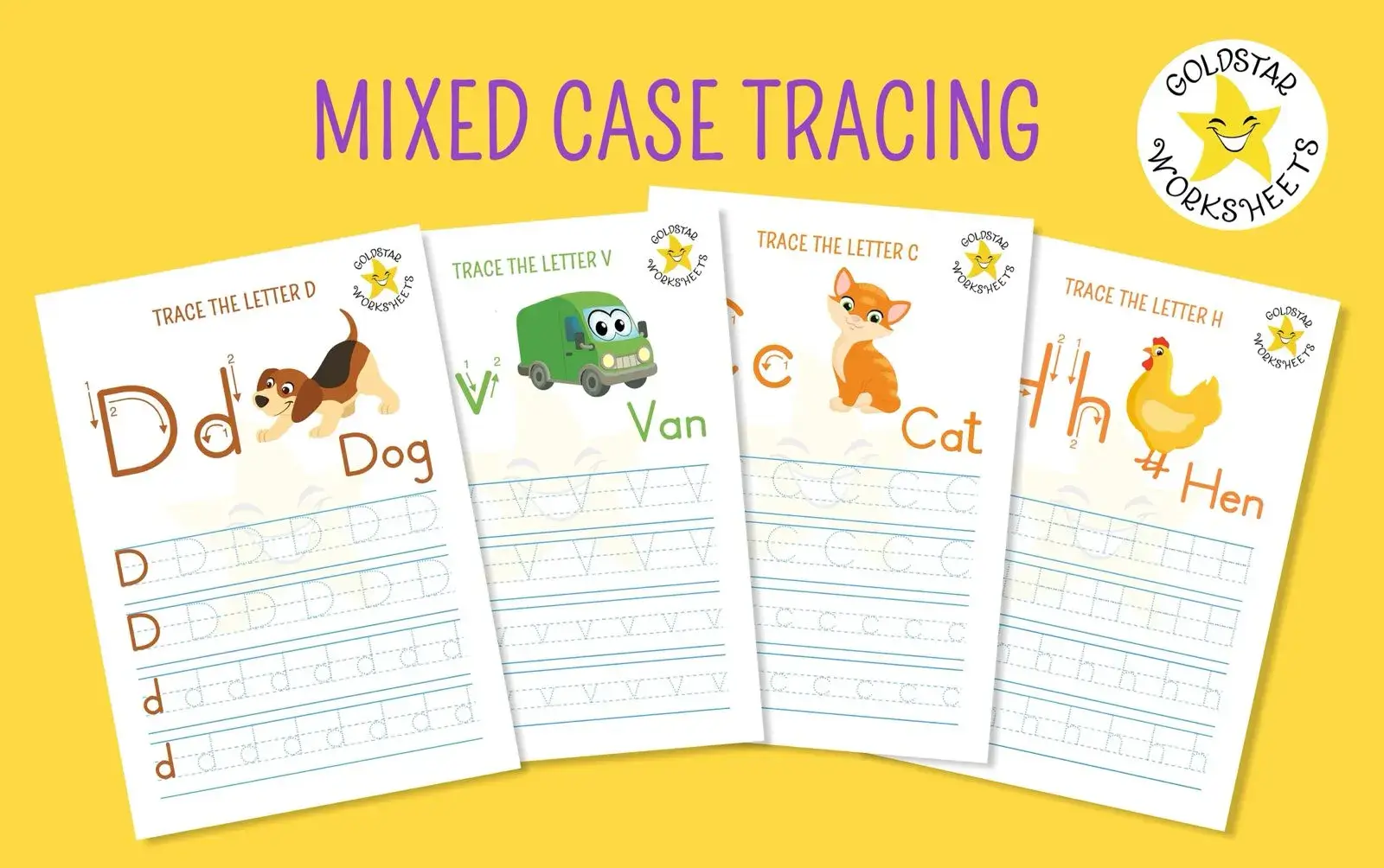 Upper and Lowercase Tracing Together for Individual Letters. Fun and Colorful Writing Practice