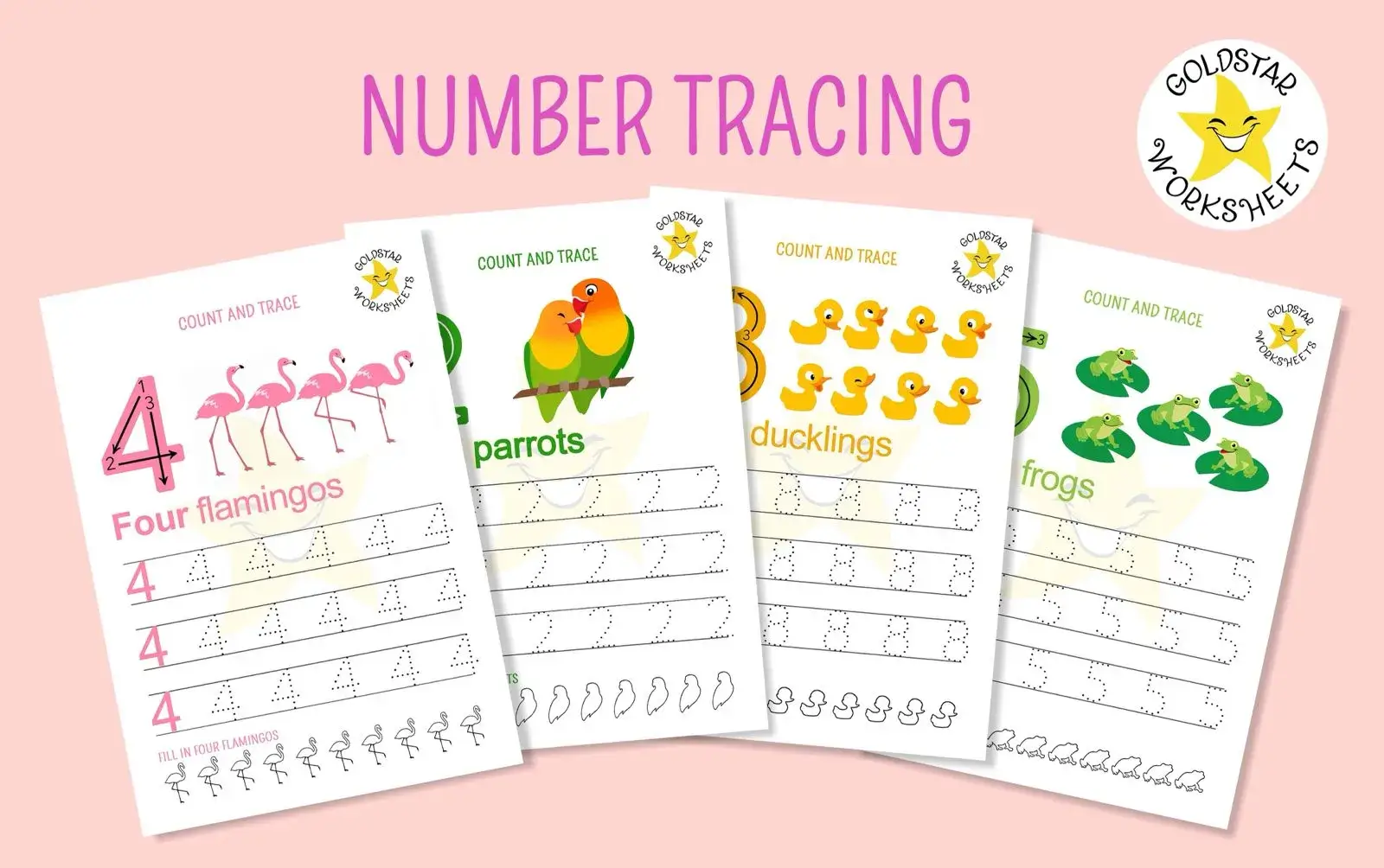Selection of number tracing worksheets