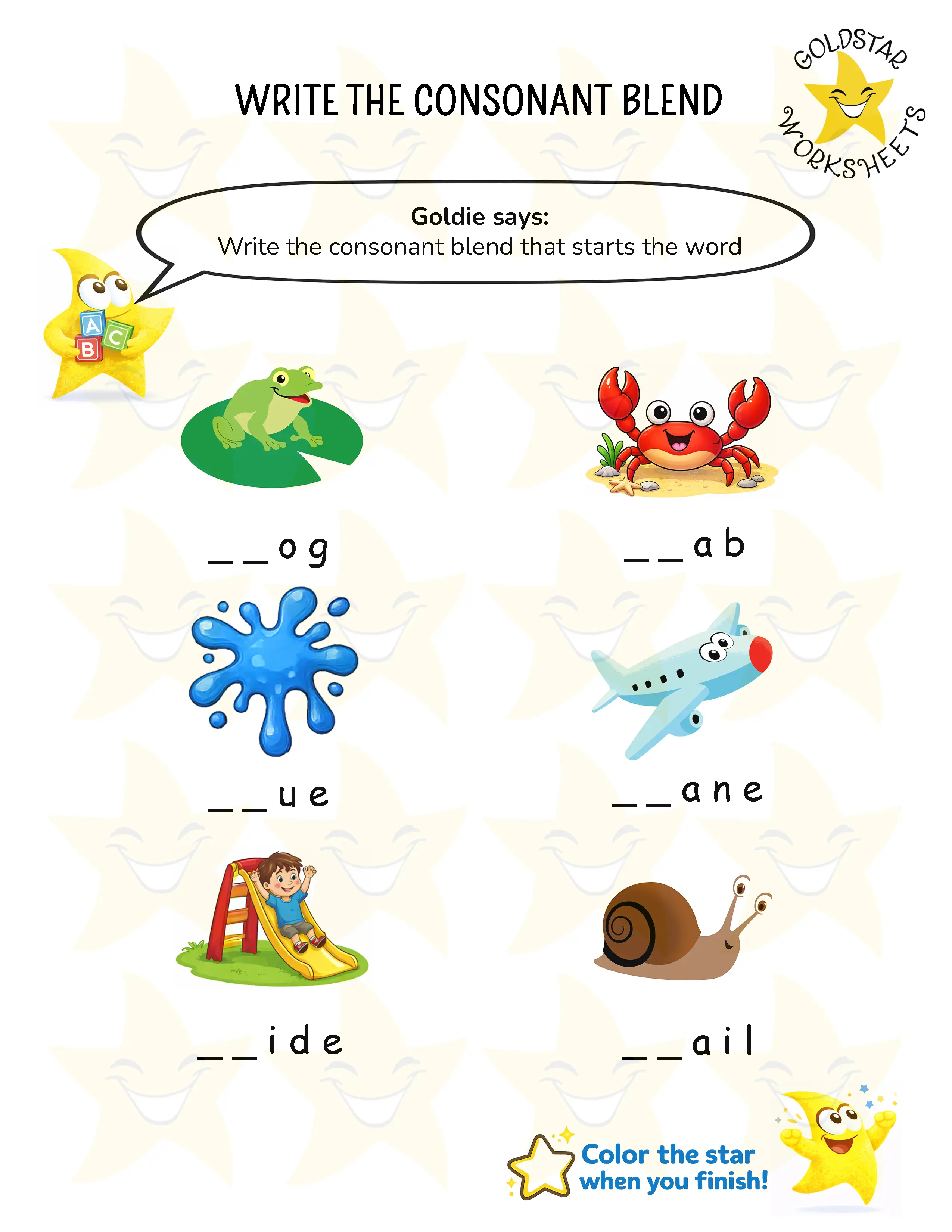 Write the beginning consonant blend worksheets