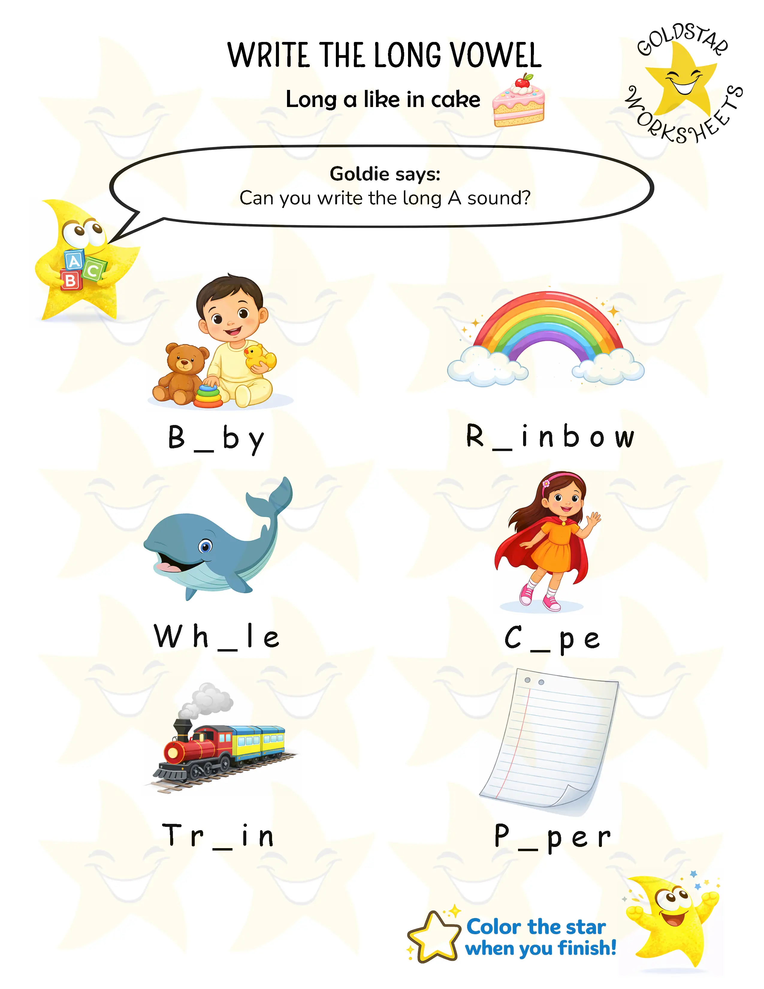Write long vowel worksheets