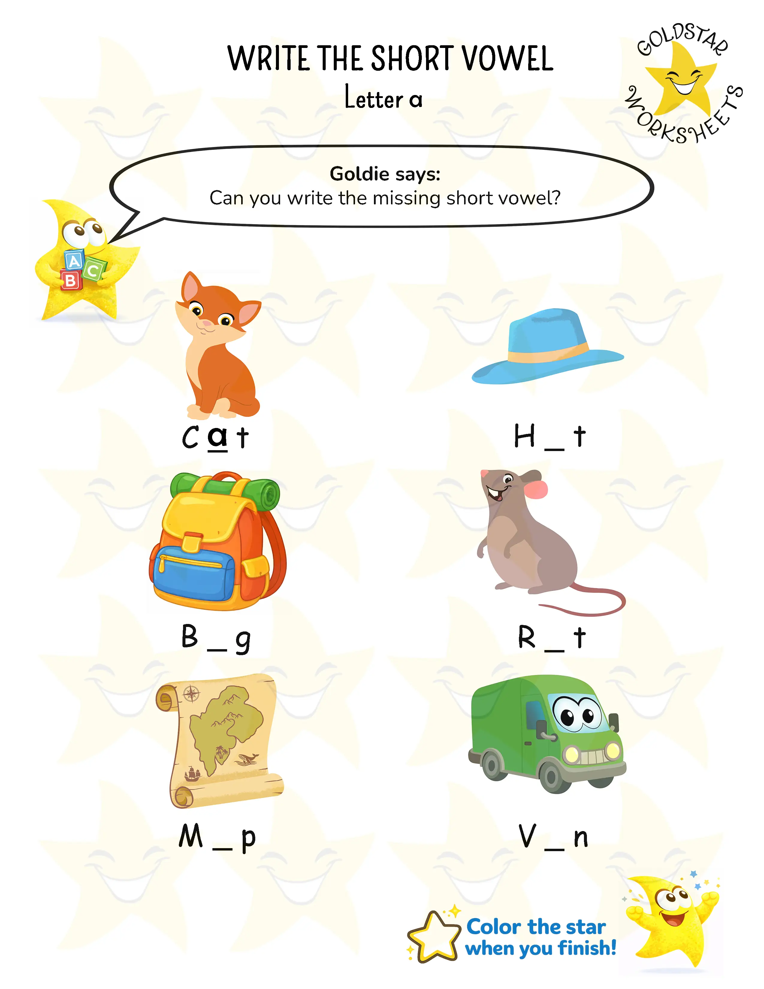 Write short vowel worksheets